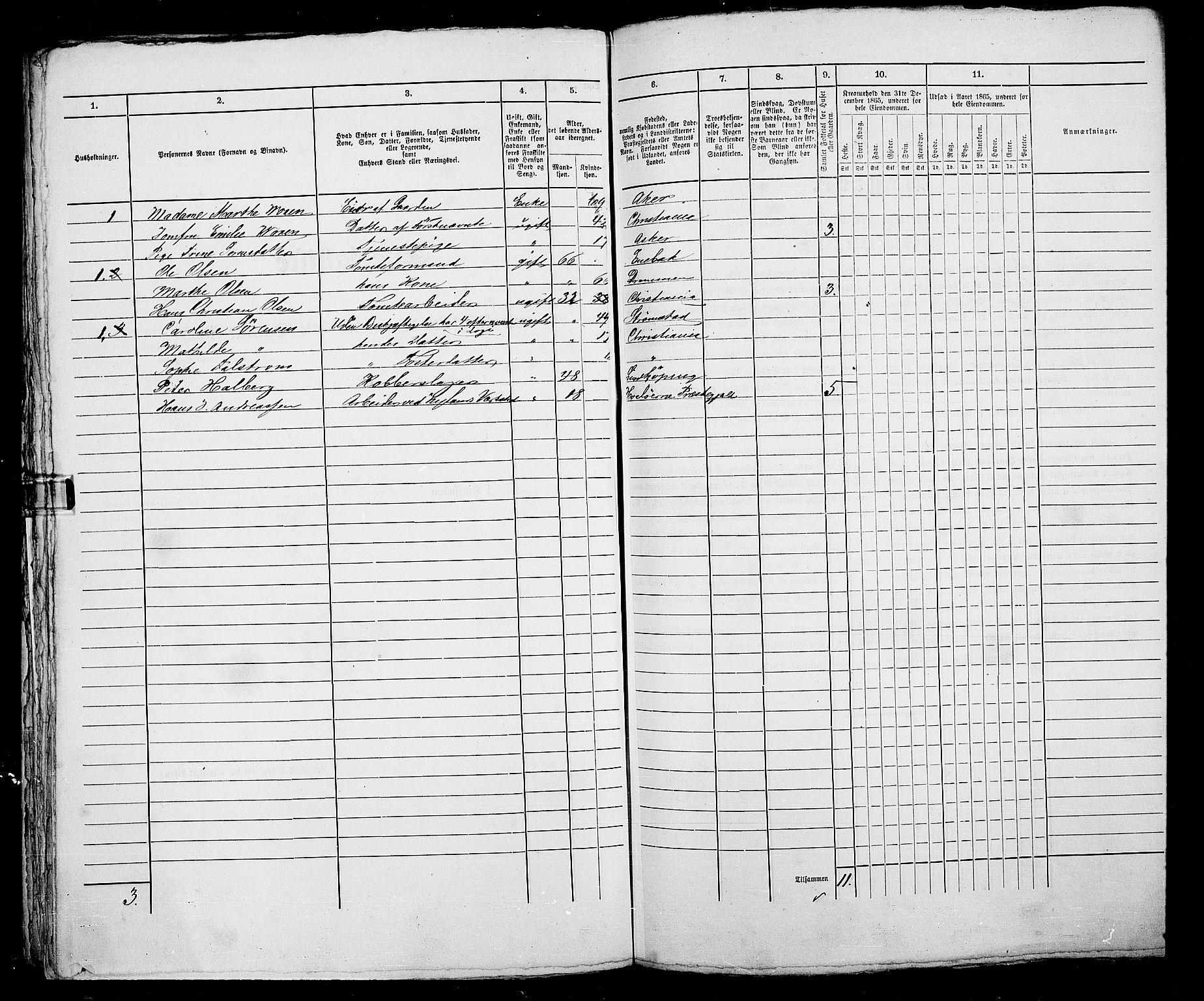 RA, 1865 census for Kristiania, 1865, p. 886