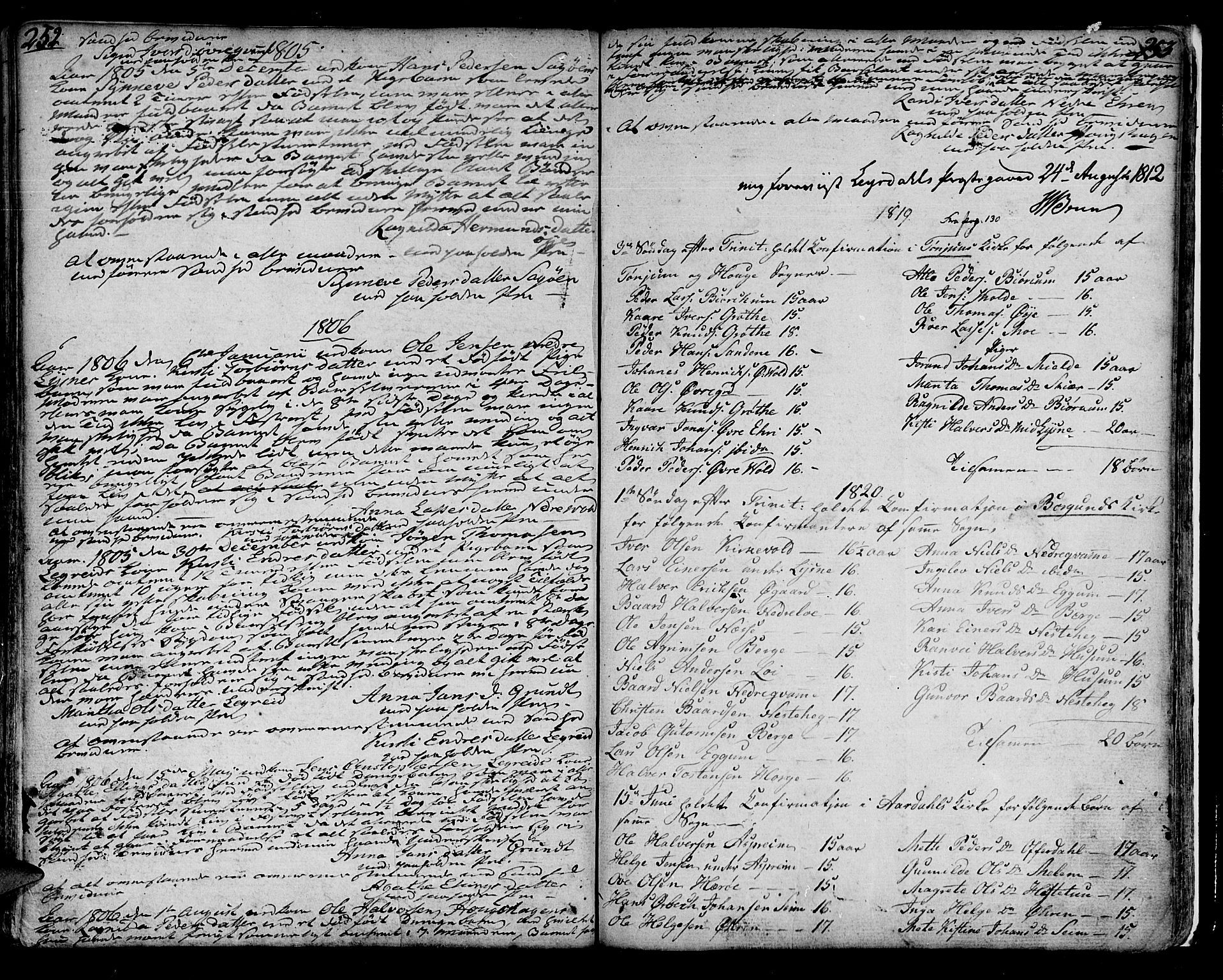 Lærdal sokneprestembete, SAB/A-81201: Parish register (official) no. A 4, 1805-1821, p. 252-253
