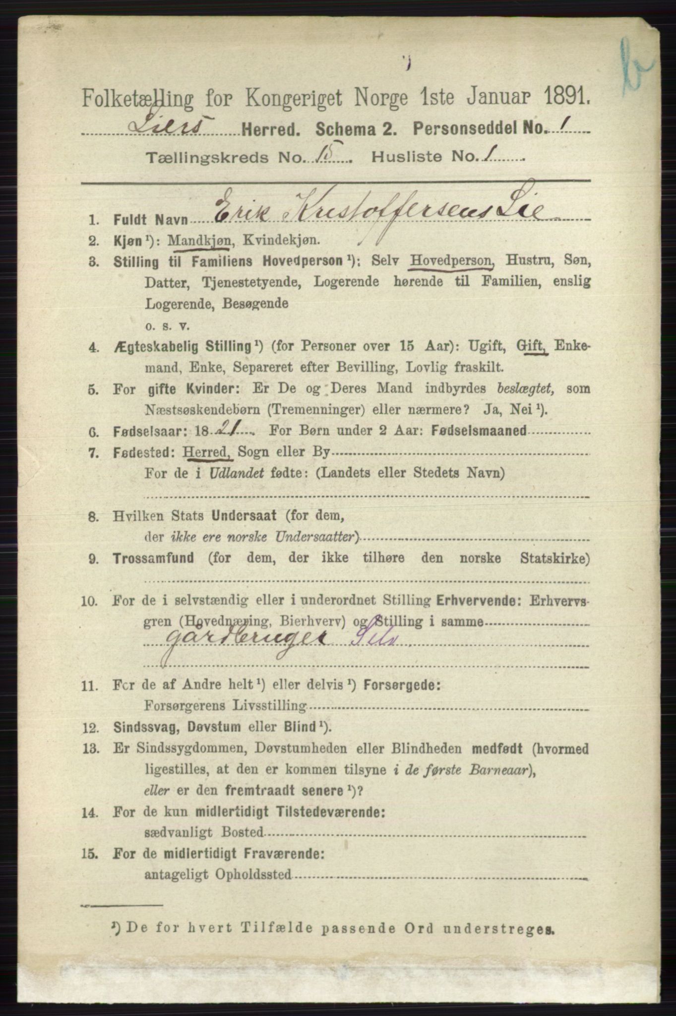 RA, 1891 census for 0626 Lier, 1891, p. 8710