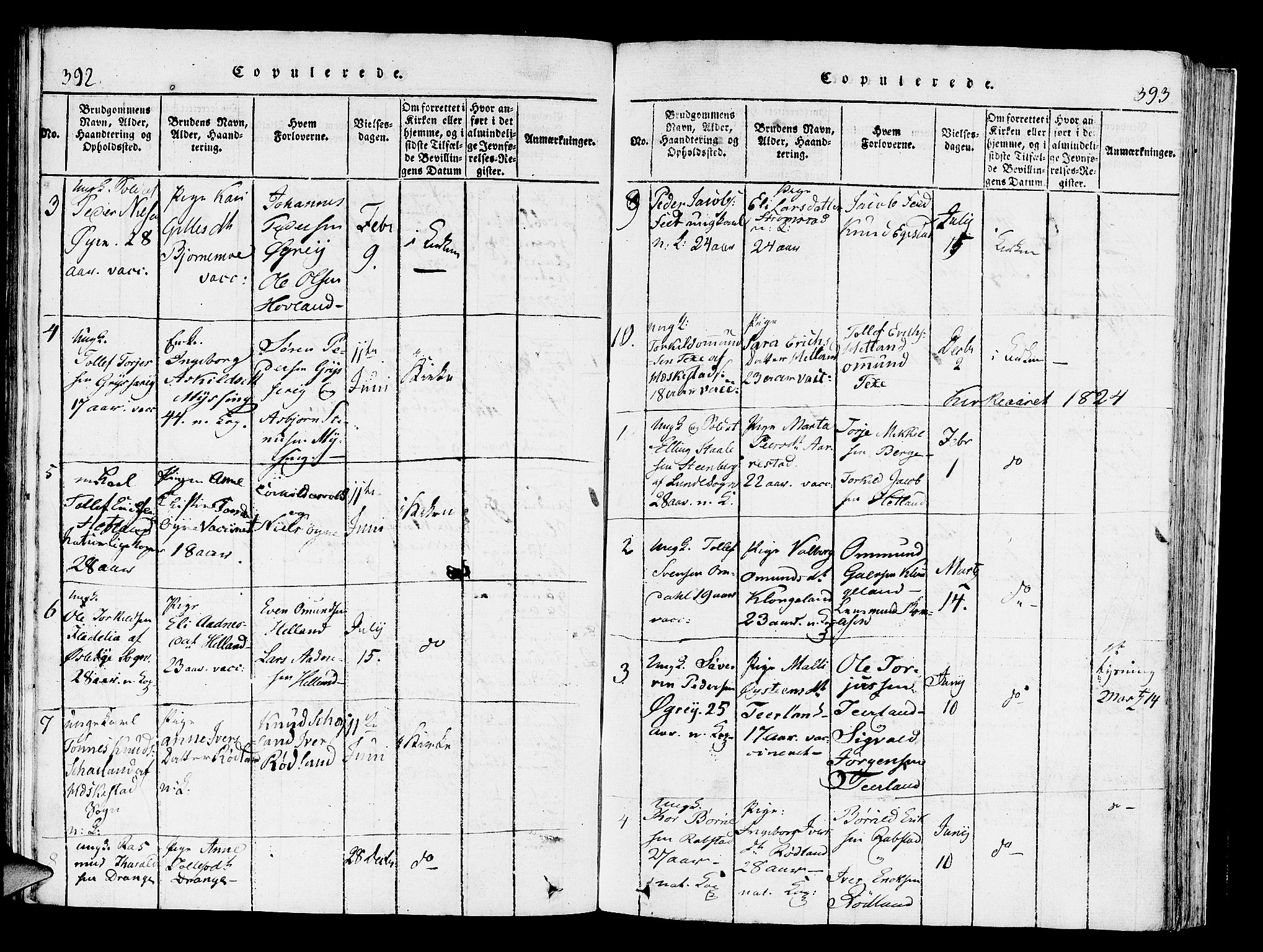 Helleland sokneprestkontor, SAST/A-101810: Parish register (official) no. A 4, 1815-1834, p. 392-393