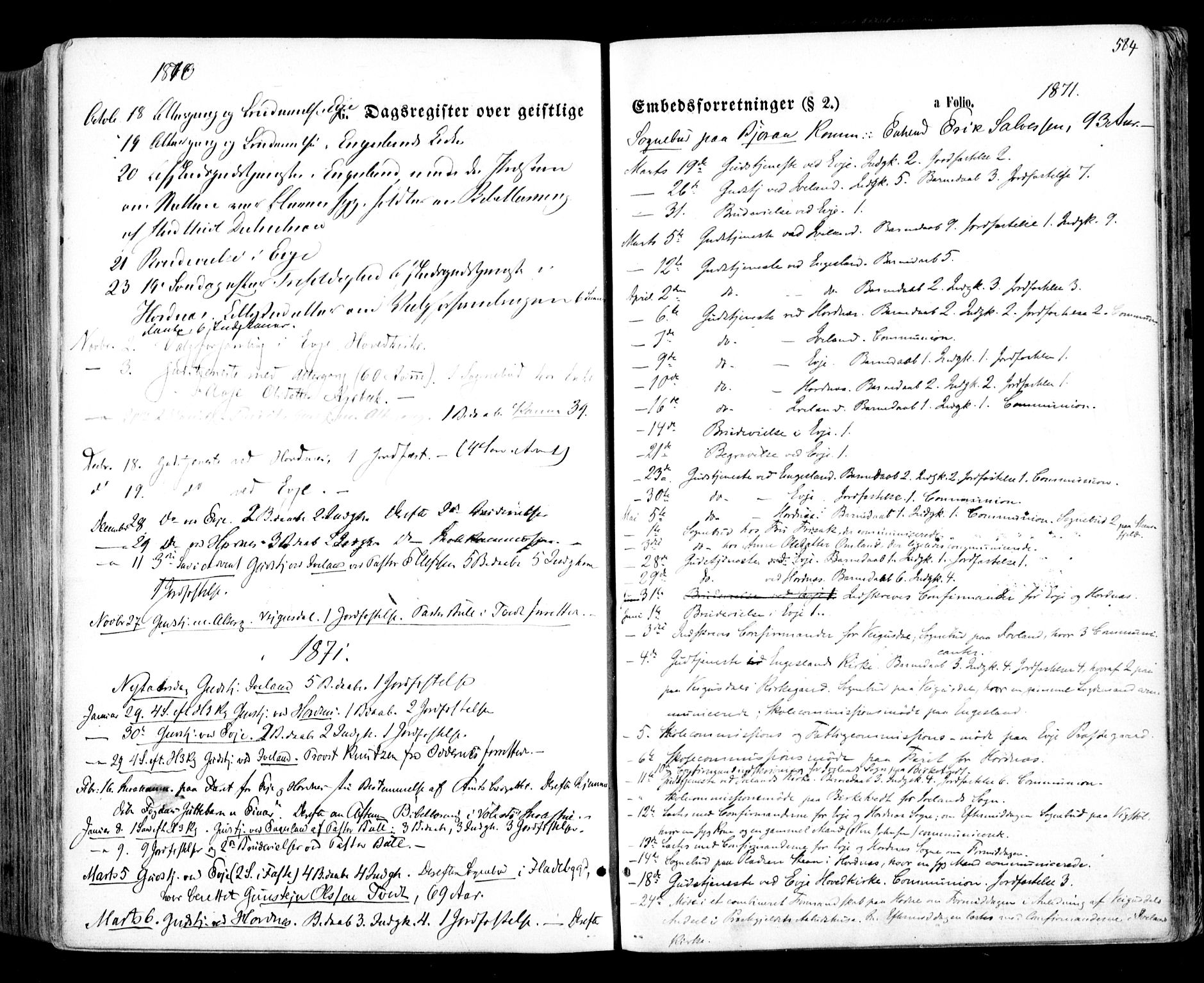 Evje sokneprestkontor, AV/SAK-1111-0008/F/Fa/Faa/L0006: Parish register (official) no. A 6, 1866-1884, p. 584