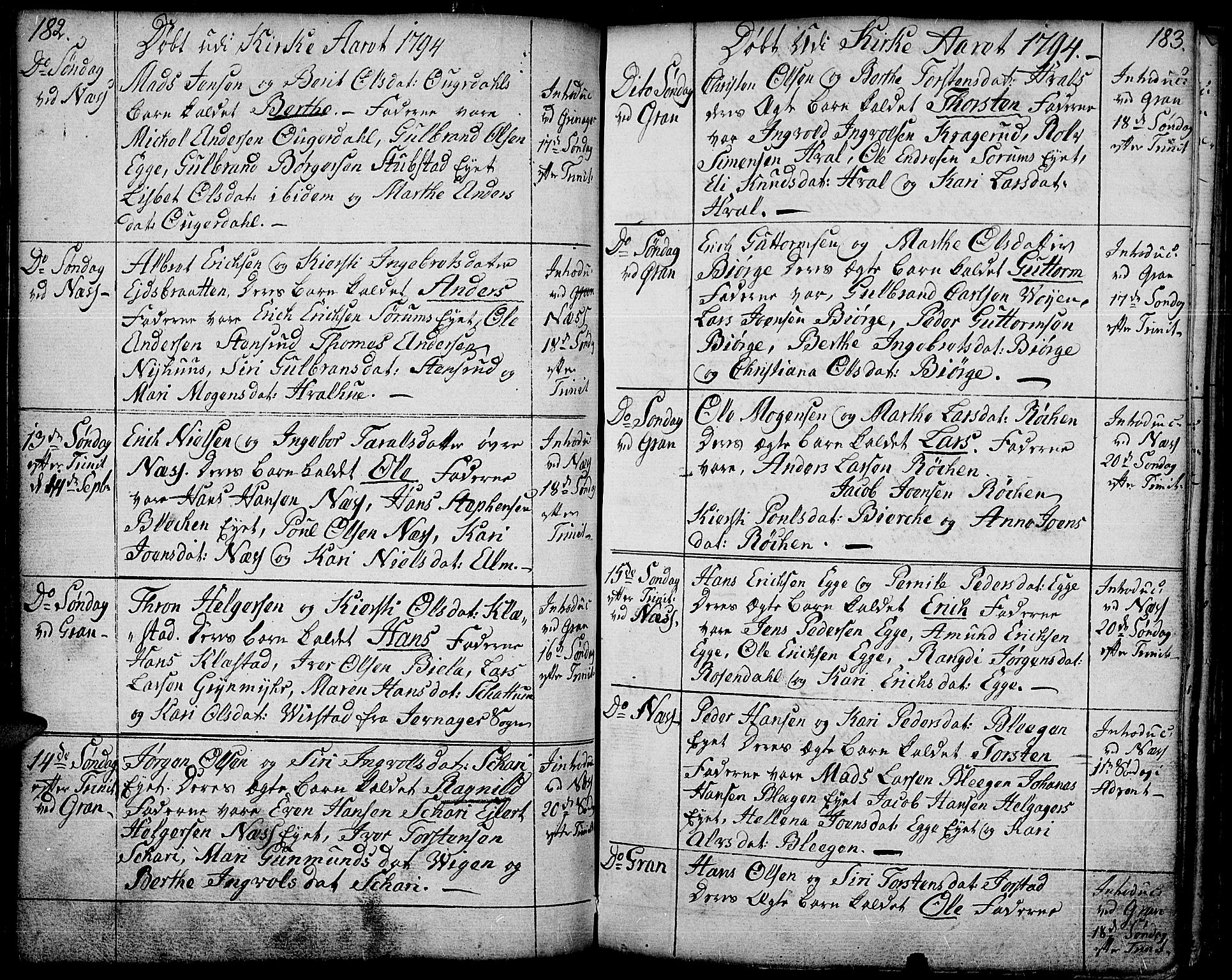 Gran prestekontor, AV/SAH-PREST-112/H/Ha/Haa/L0006: Parish register (official) no. 6, 1787-1824, p. 182-183