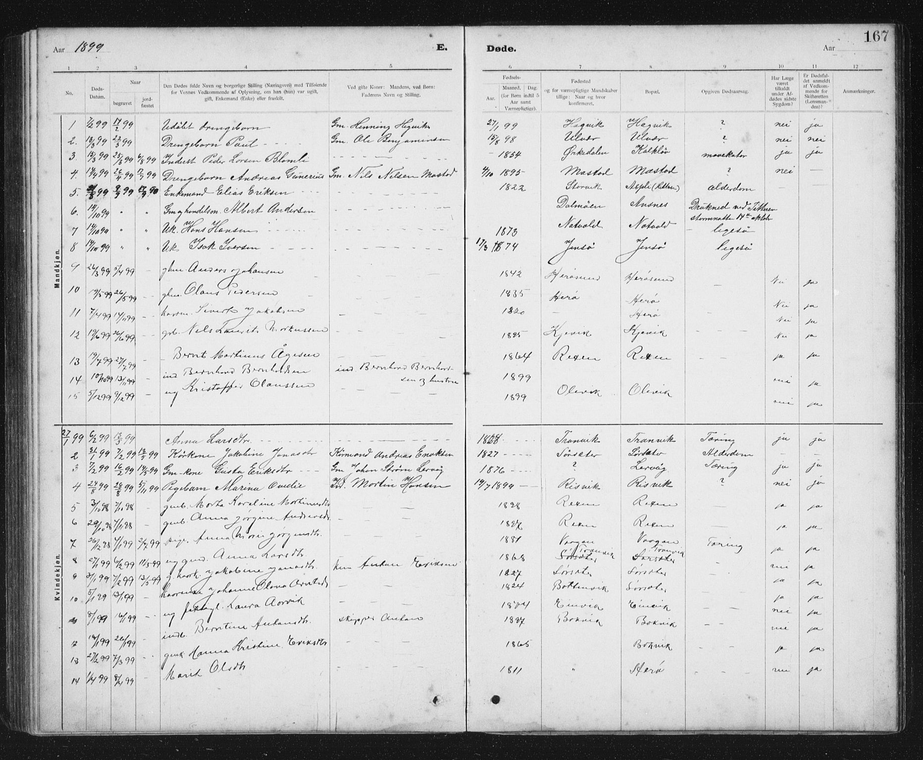 Ministerialprotokoller, klokkerbøker og fødselsregistre - Sør-Trøndelag, SAT/A-1456/637/L0563: Parish register (copy) no. 637C04, 1899-1940, p. 167