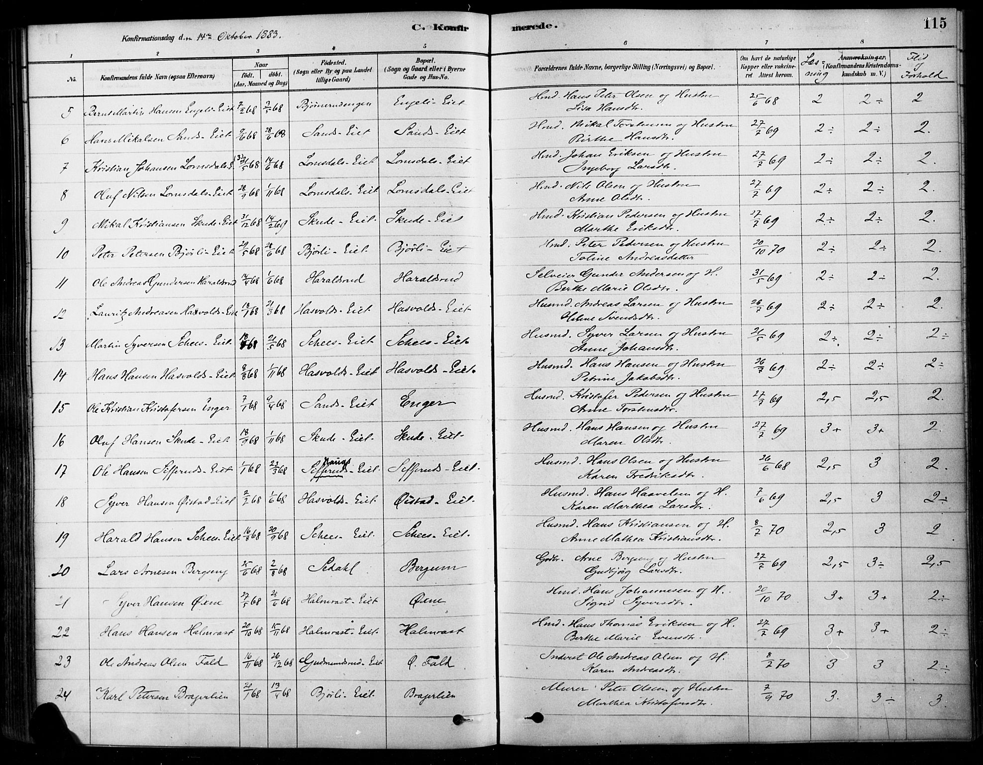 Søndre Land prestekontor, SAH/PREST-122/K/L0003: Parish register (official) no. 3, 1878-1894, p. 115