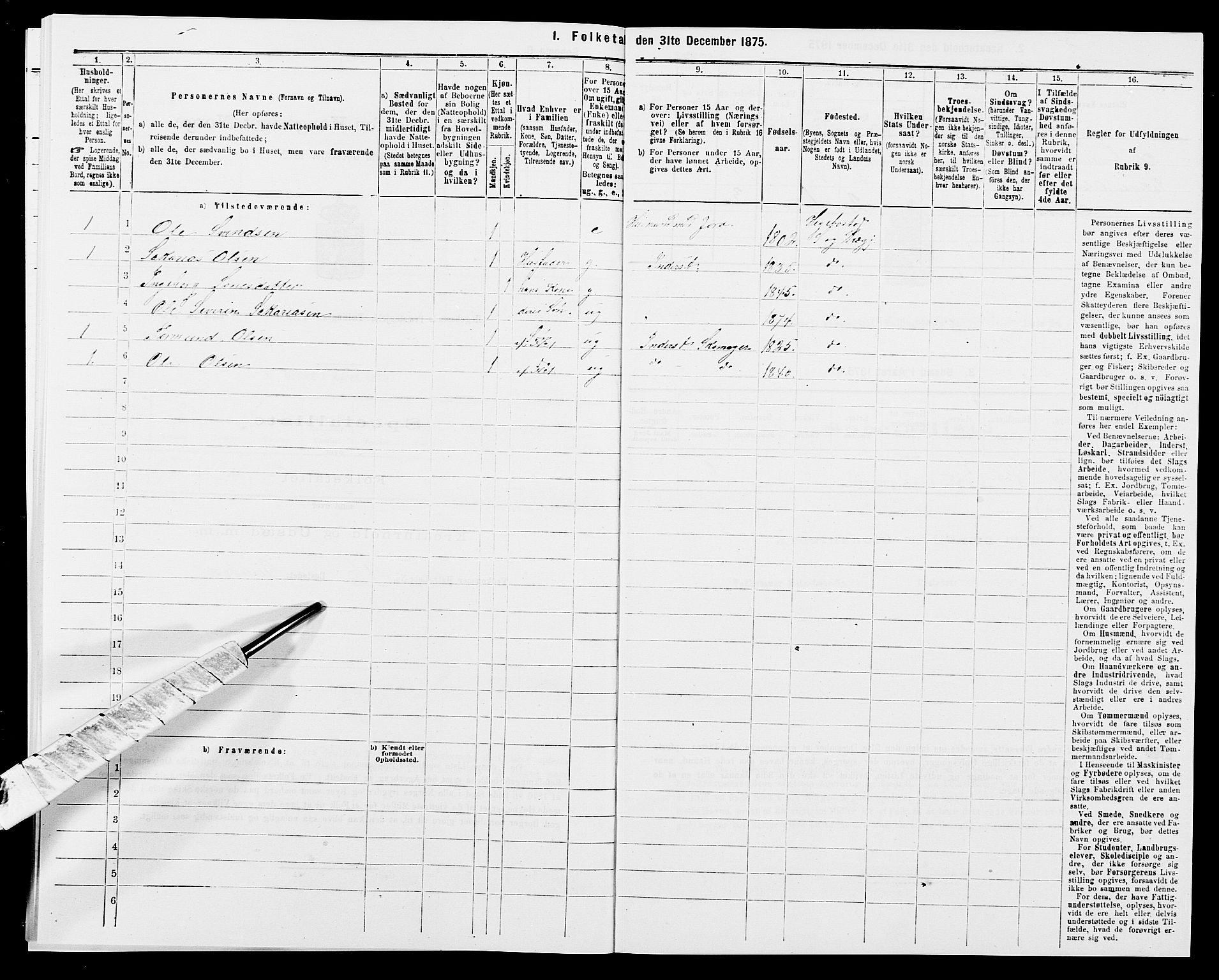 SAK, 1875 census for 1034P Hægebostad, 1875, p. 87