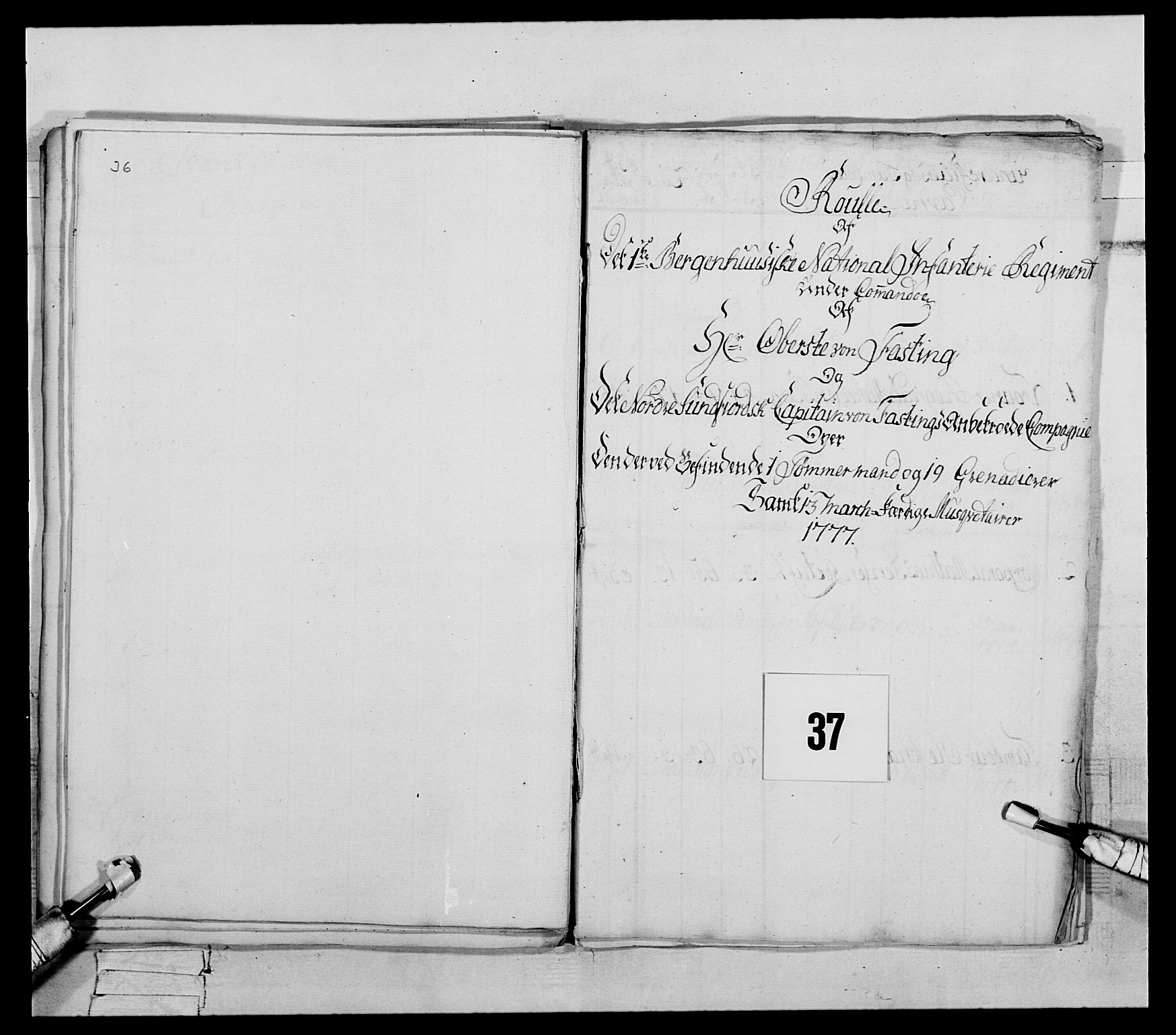 Generalitets- og kommissariatskollegiet, Det kongelige norske kommissariatskollegium, AV/RA-EA-5420/E/Eh/L0090: 1. Bergenhusiske nasjonale infanteriregiment, 1774-1780, p. 223