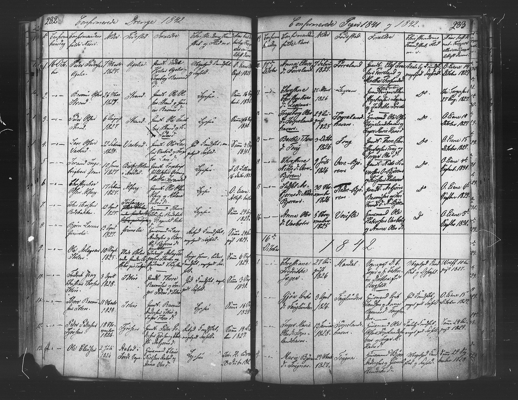 Strand sokneprestkontor, SAST/A-101828/H/Ha/Haa/L0006: Parish register (official) no. A 6, 1834-1854, p. 282-283