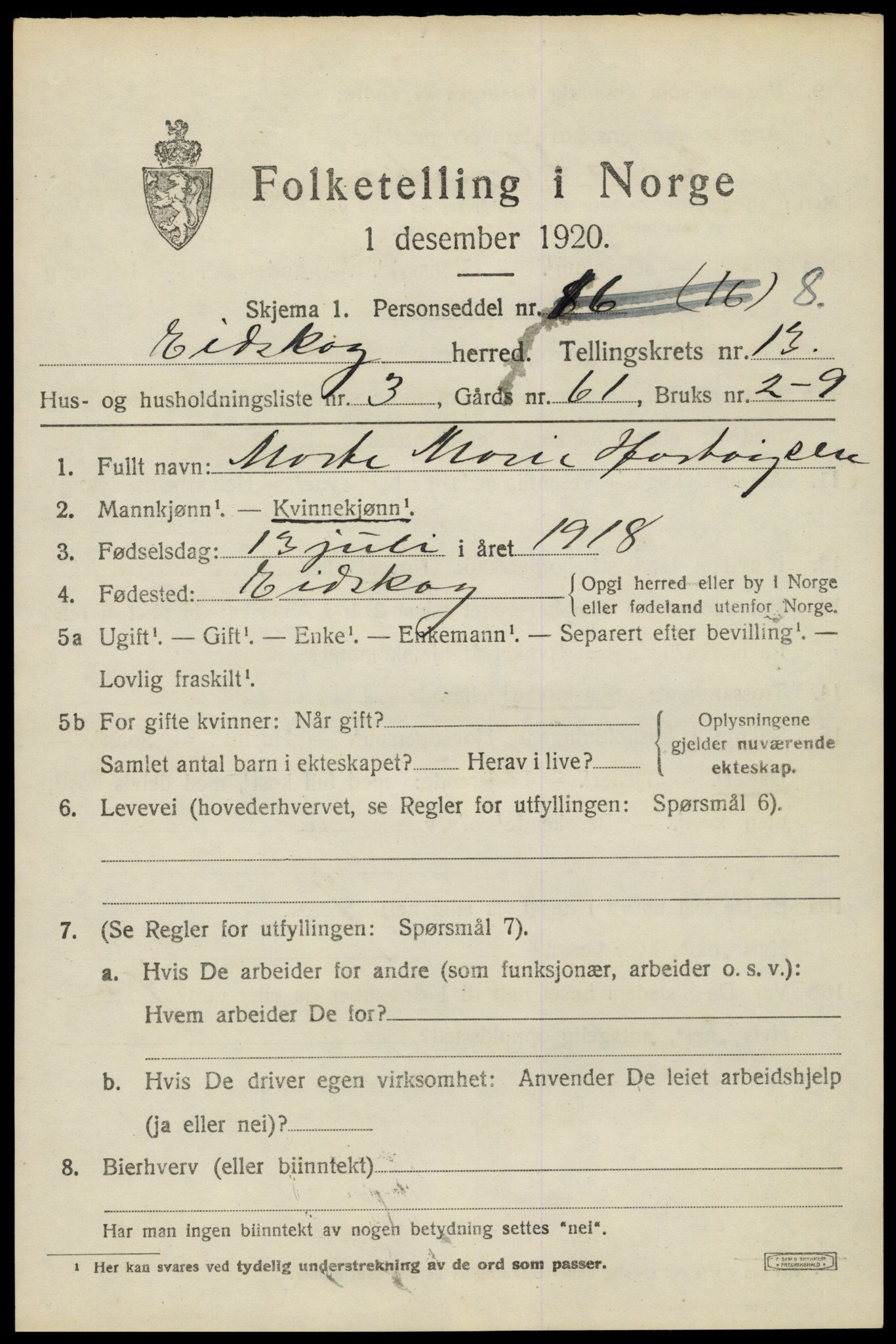 SAH, 1920 census for Eidskog, 1920, p. 12149