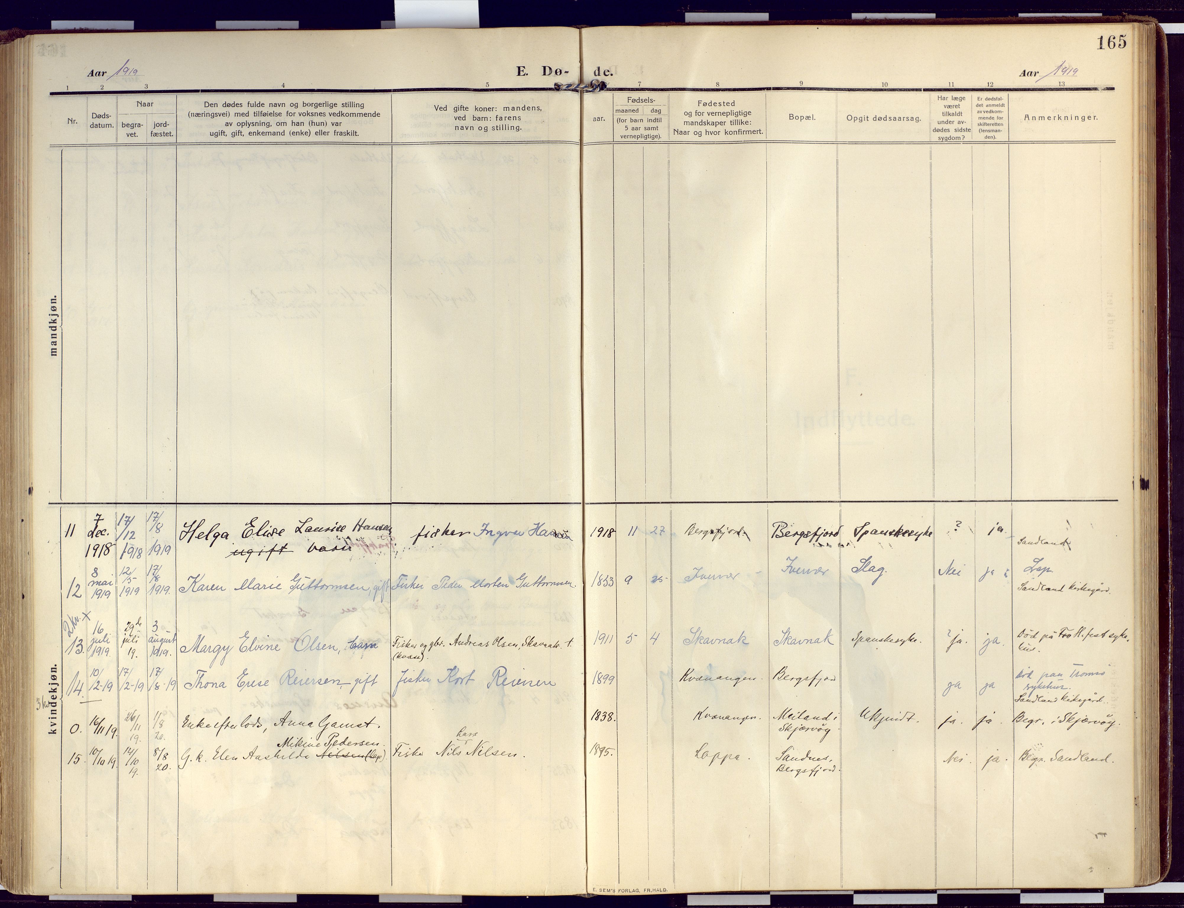 Loppa sokneprestkontor, SATØ/S-1339/H/Ha/L0011kirke: Parish register (official) no. 11, 1909-1919, p. 165