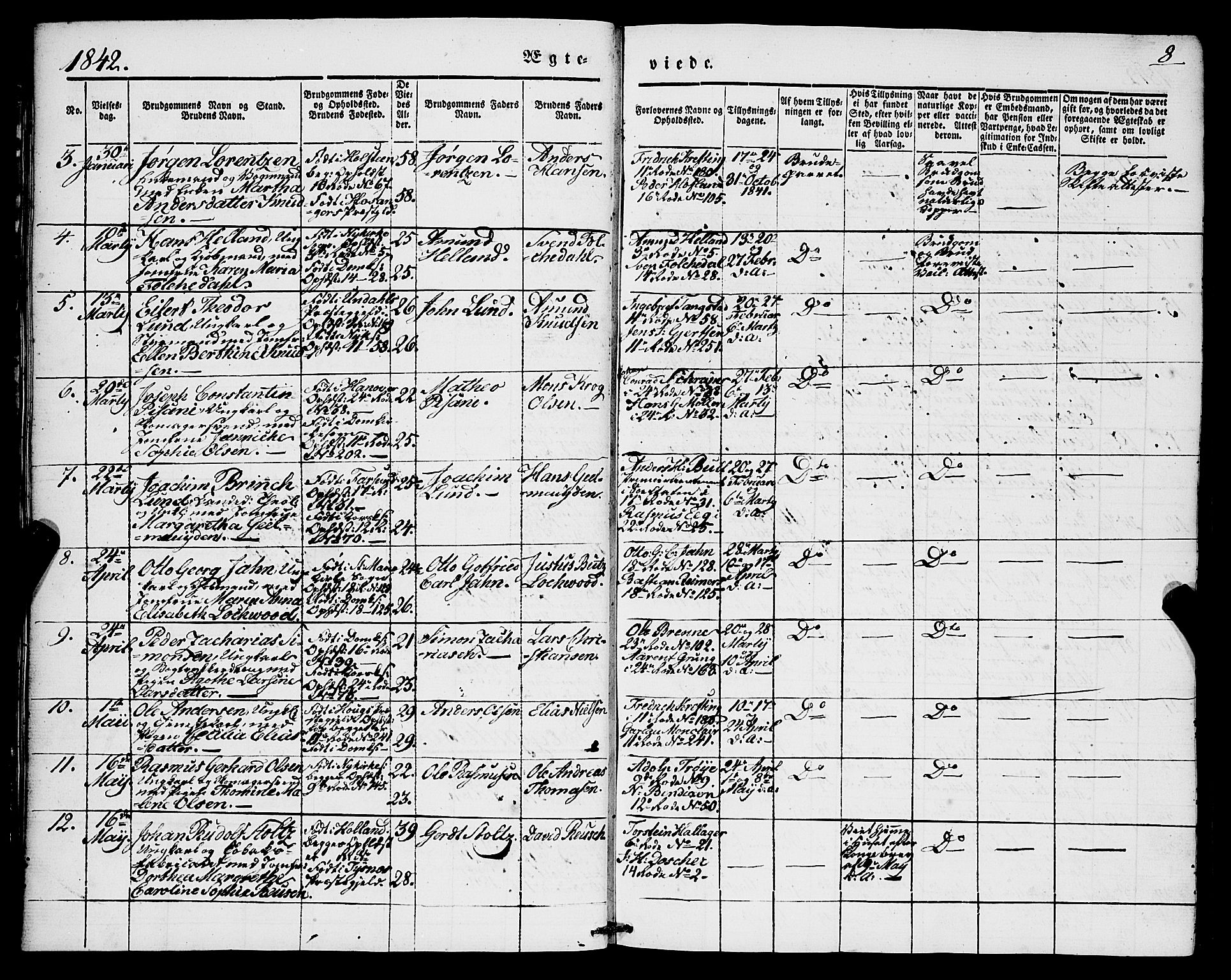 Domkirken sokneprestembete, SAB/A-74801/H/Haa/L0033: Parish register (official) no. D 1, 1841-1853, p. 8