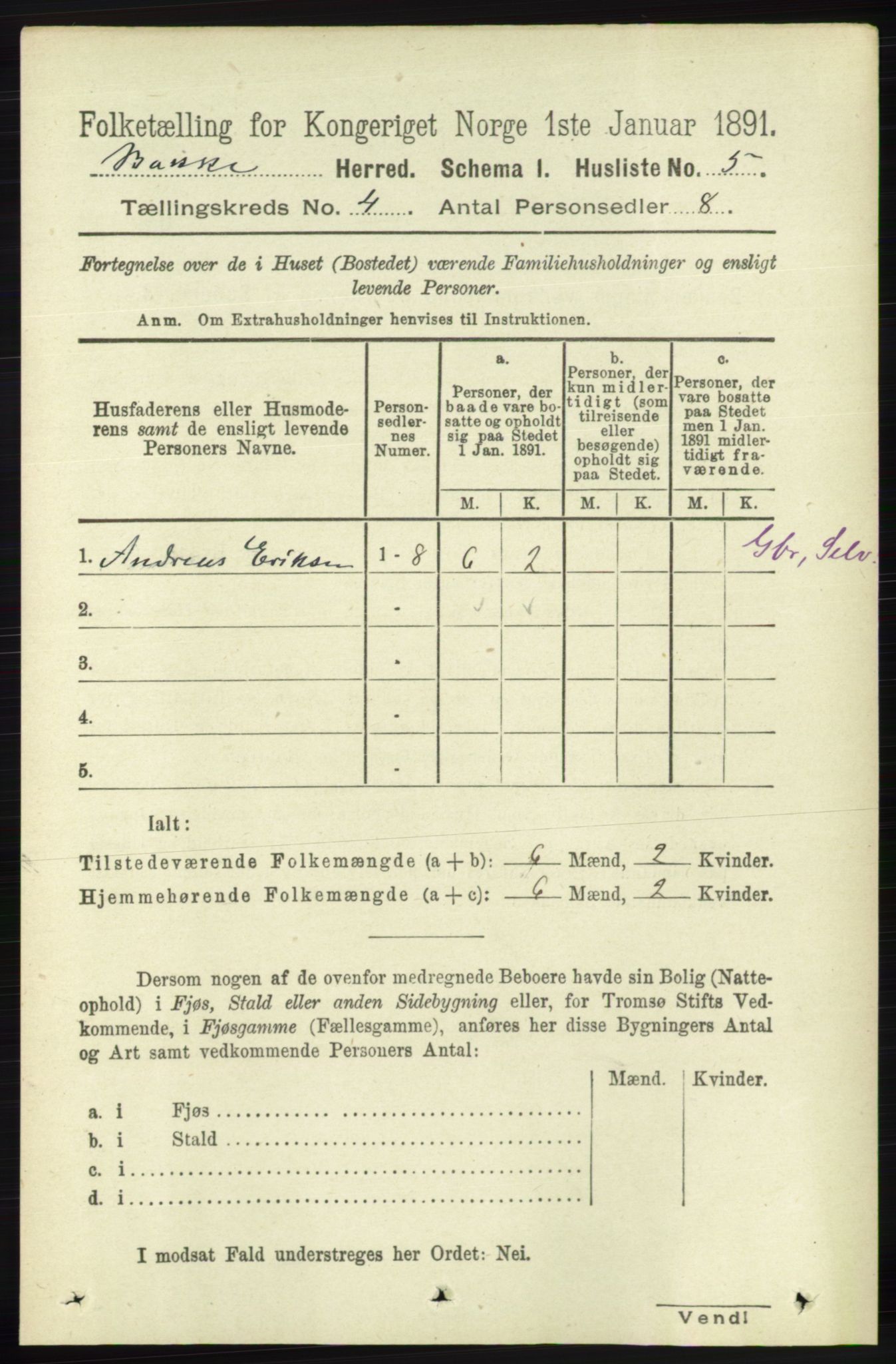 RA, 1891 census for 1045 Bakke, 1891, p. 548