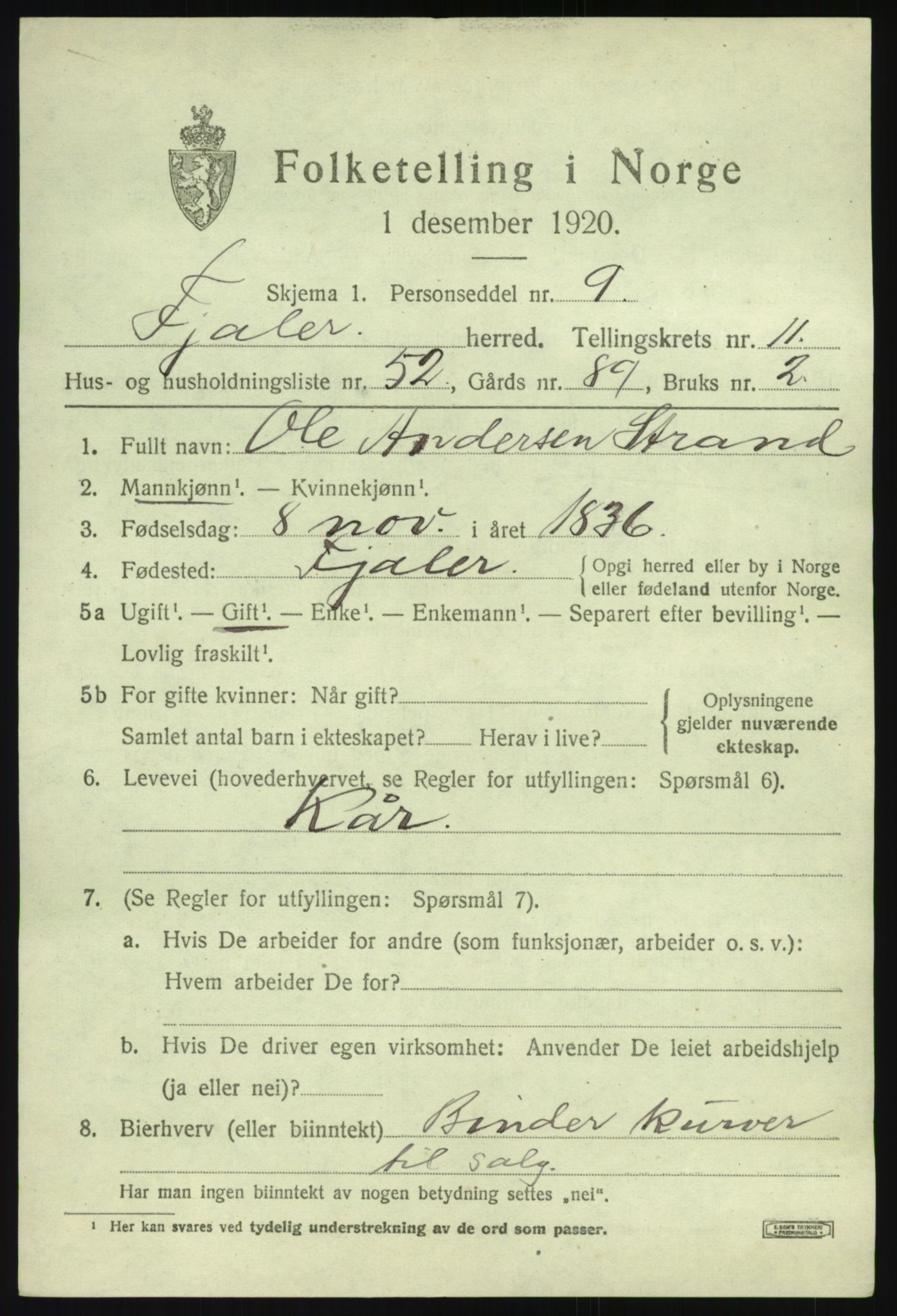 SAB, 1920 census for Fjaler, 1920, p. 6761