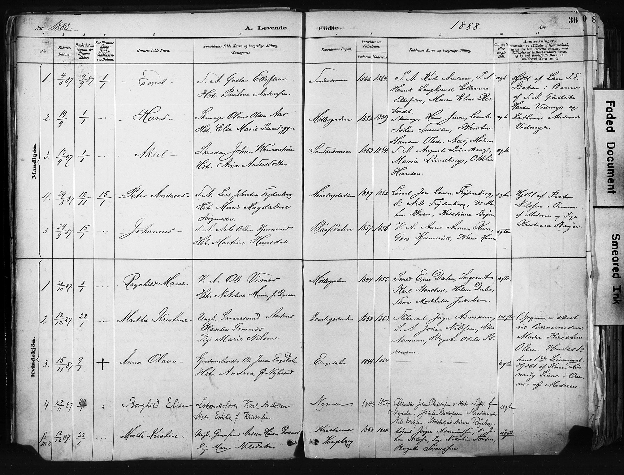 Kongsberg kirkebøker, SAKO/A-22/F/Fb/L0002: Parish register (official) no. II 2, 1886-1896, p. 36