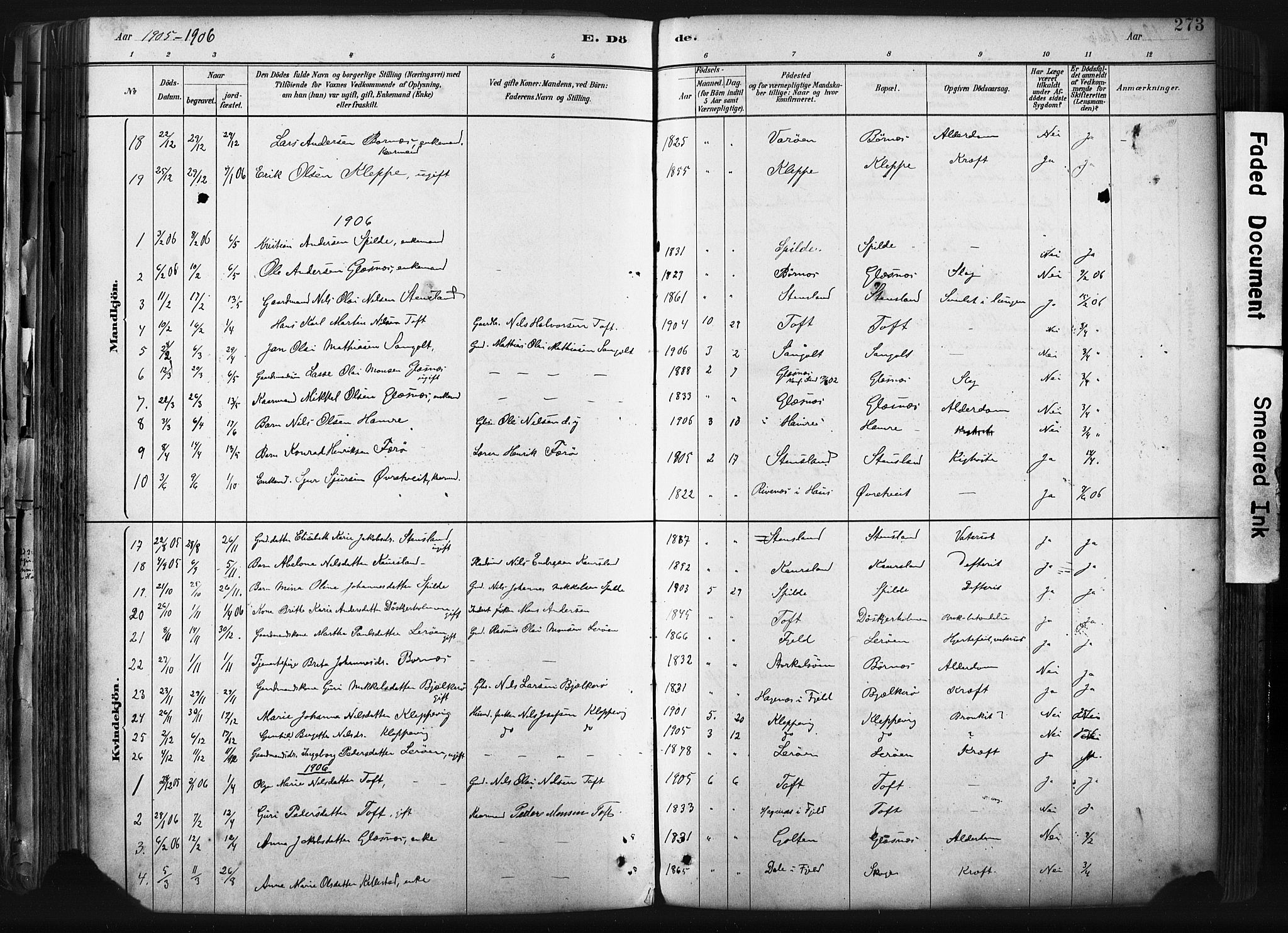 Sund sokneprestembete, SAB/A-99930: Parish register (official) no. B 1, 1882-1907, p. 273