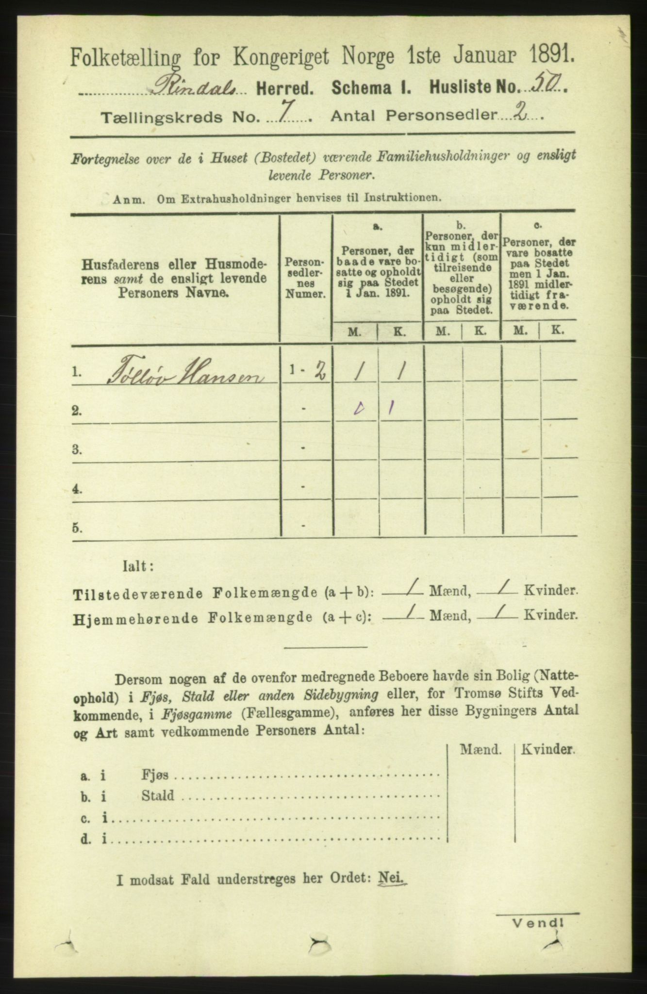 RA, 1891 census for 1567 Rindal, 1891, p. 2013