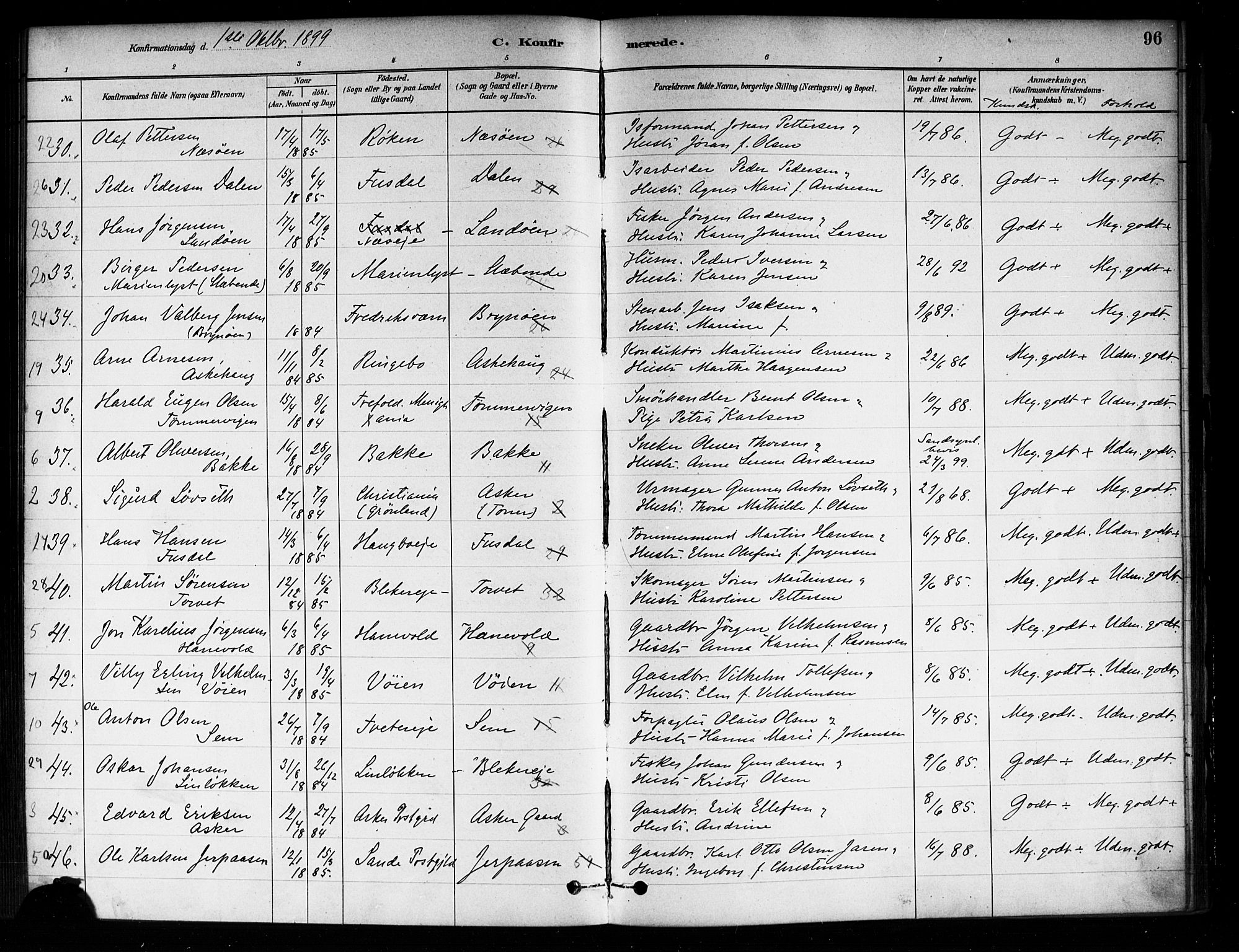 Asker prestekontor Kirkebøker, AV/SAO-A-10256a/F/Fa/L0014: Parish register (official) no. I 14, 1879-1900, p. 96