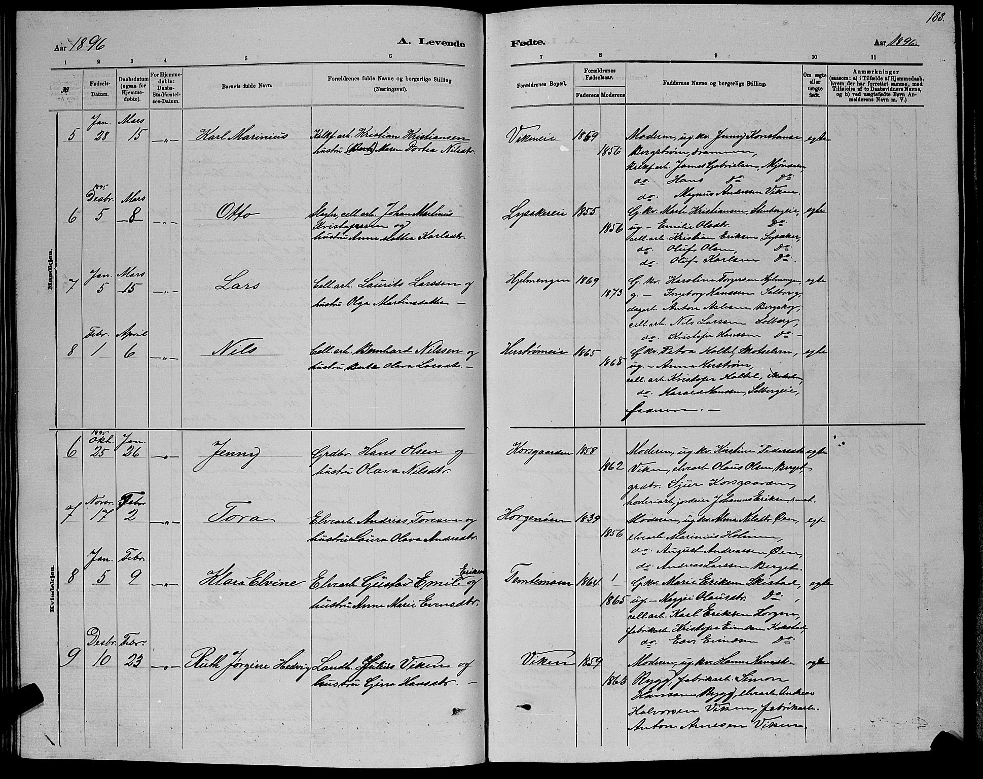 Nedre Eiker kirkebøker, AV/SAKO-A-612/G/Ga/L0002: Parish register (copy) no. 2, 1880-1896, p. 188