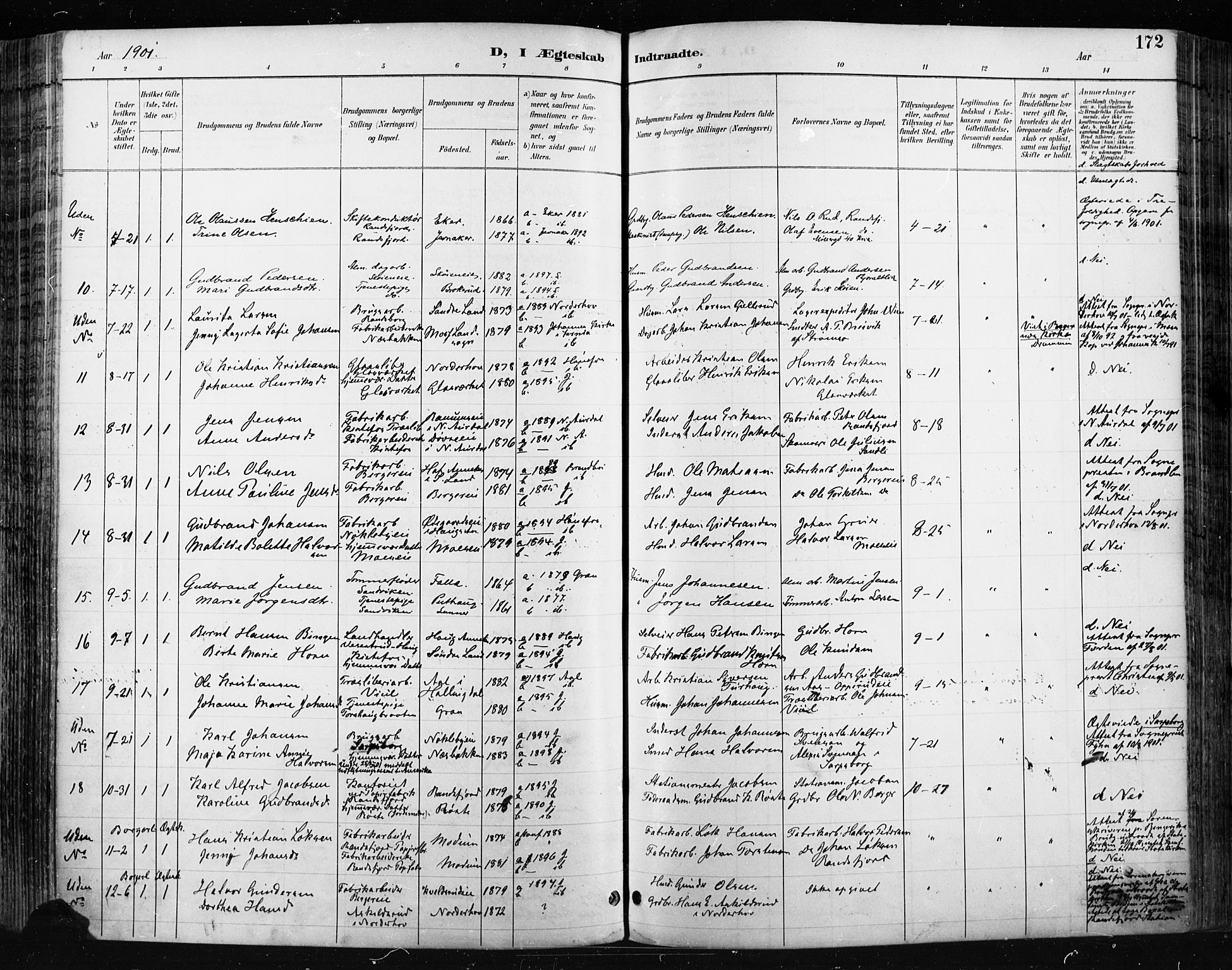 Jevnaker prestekontor, SAH/PREST-116/H/Ha/Haa/L0009: Parish register (official) no. 9, 1891-1901, p. 172