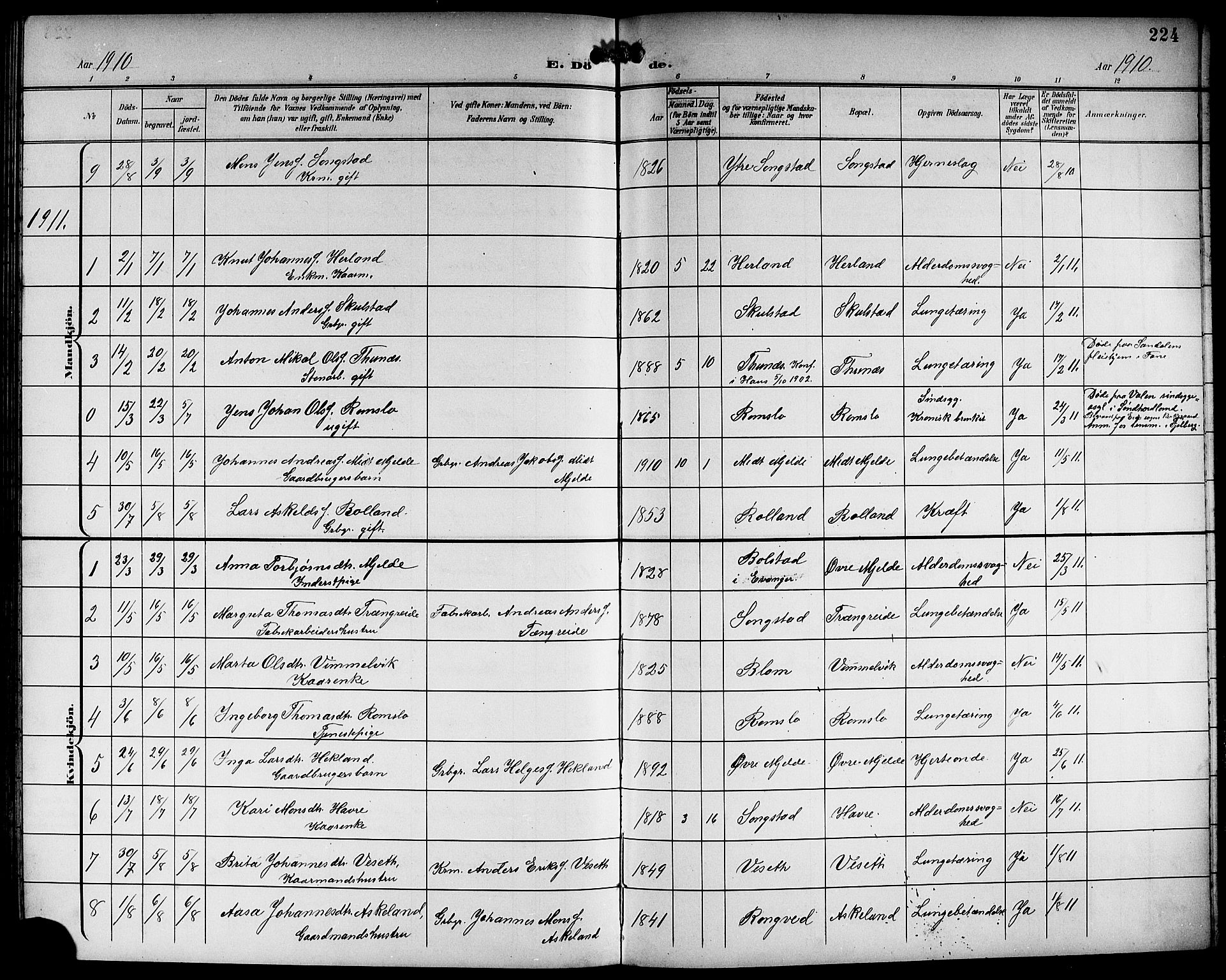 Haus sokneprestembete, AV/SAB-A-75601/H/Hab: Parish register (copy) no. B 4, 1900-1921, p. 224