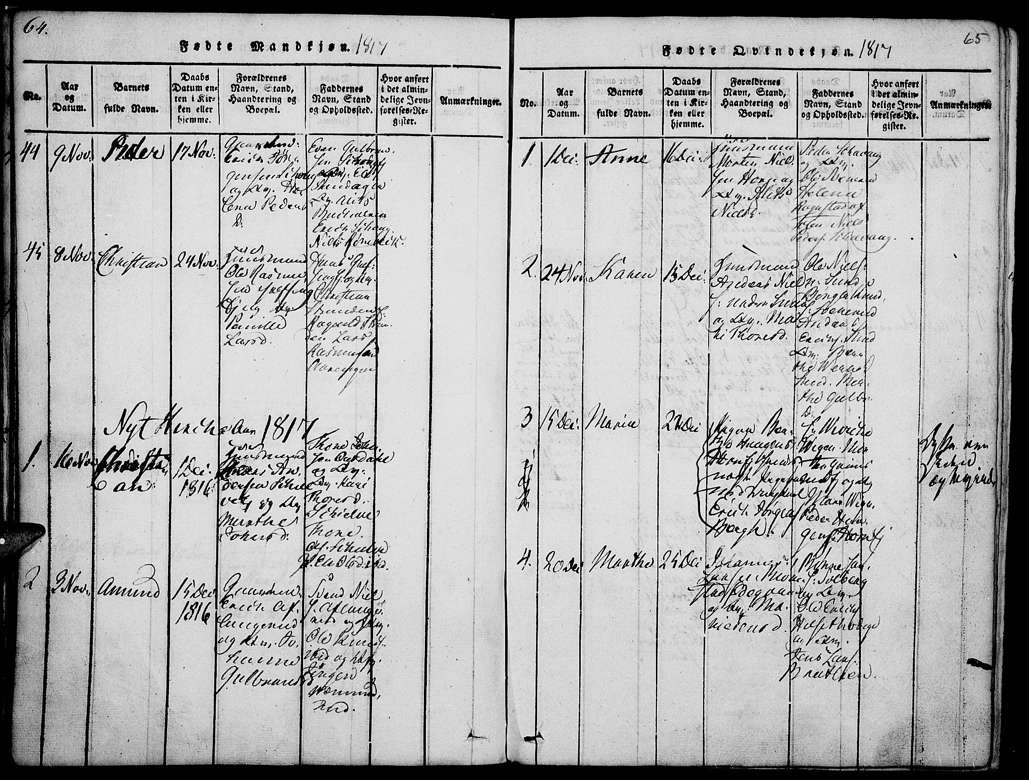 Nes prestekontor, Hedmark, AV/SAH-PREST-020/K/Ka/L0002: Parish register (official) no. 2, 1813-1827, p. 64-65