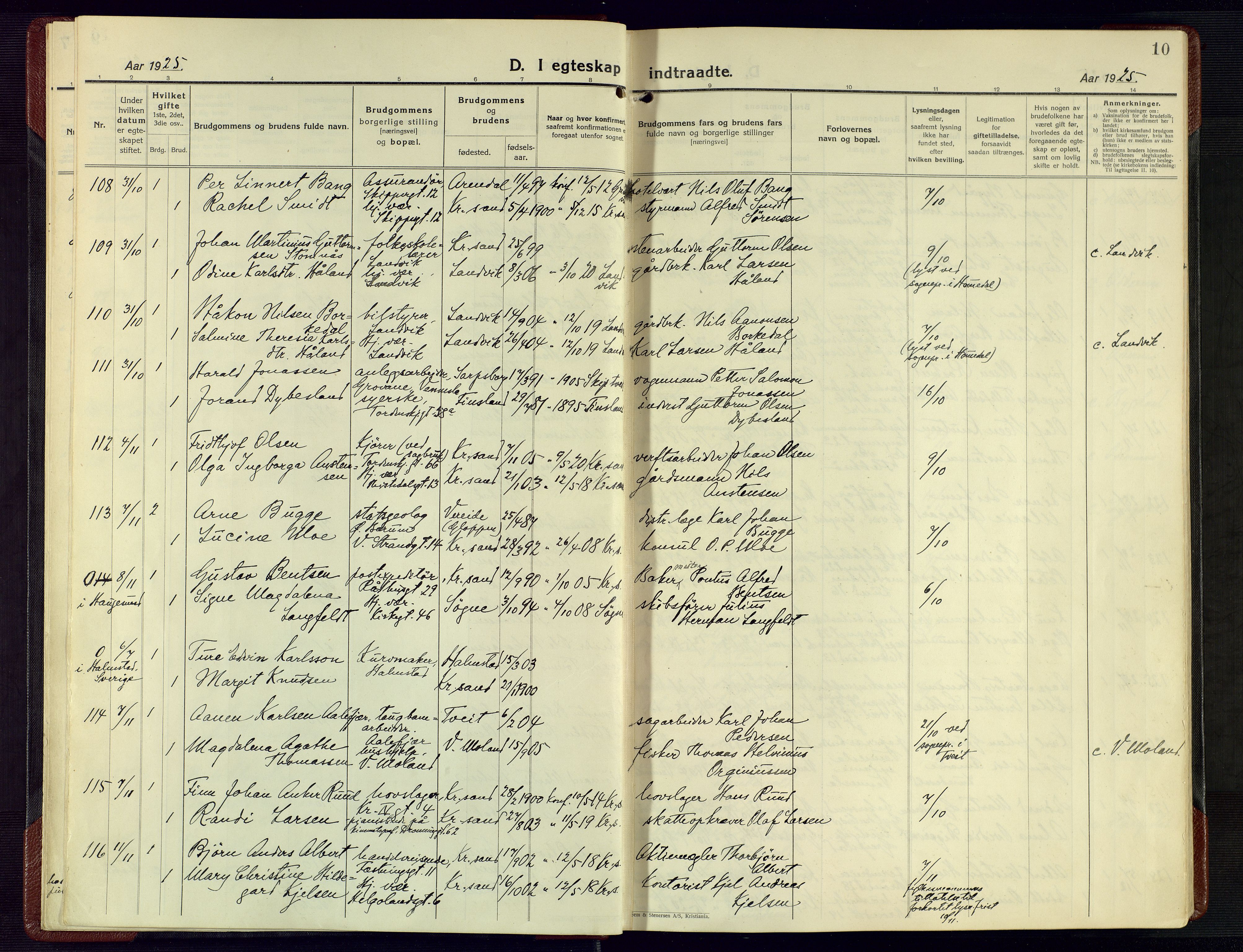 Kristiansand domprosti, SAK/1112-0006/F/Fa/L0029: Parish register (official) no. A 28, 1925-1936, p. 10