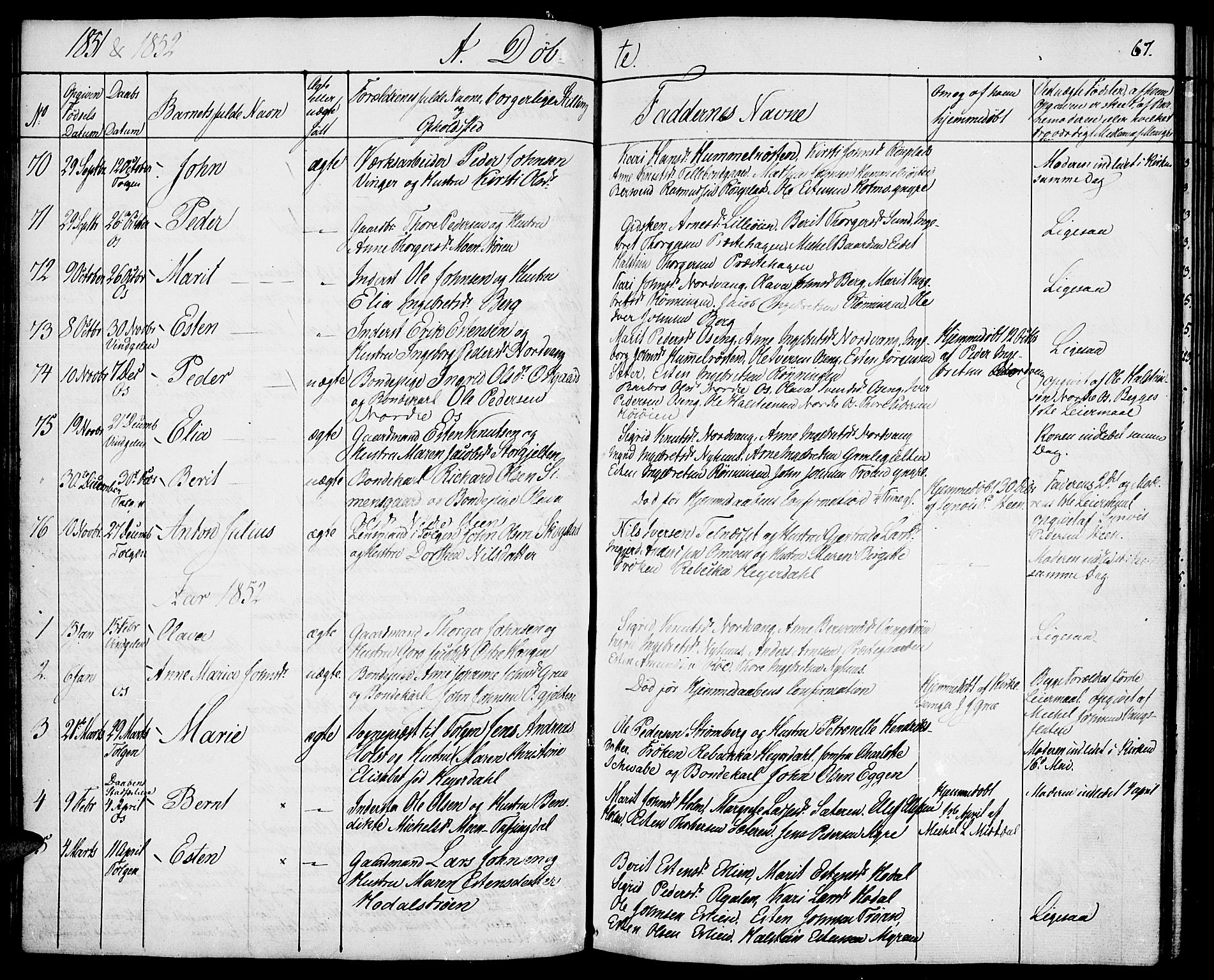 Tolga prestekontor, SAH/PREST-062/K/L0005: Parish register (official) no. 5, 1836-1852, p. 67