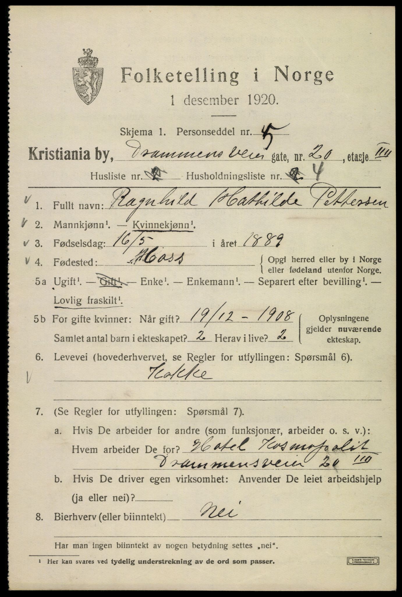 SAO, 1920 census for Kristiania, 1920, p. 201143