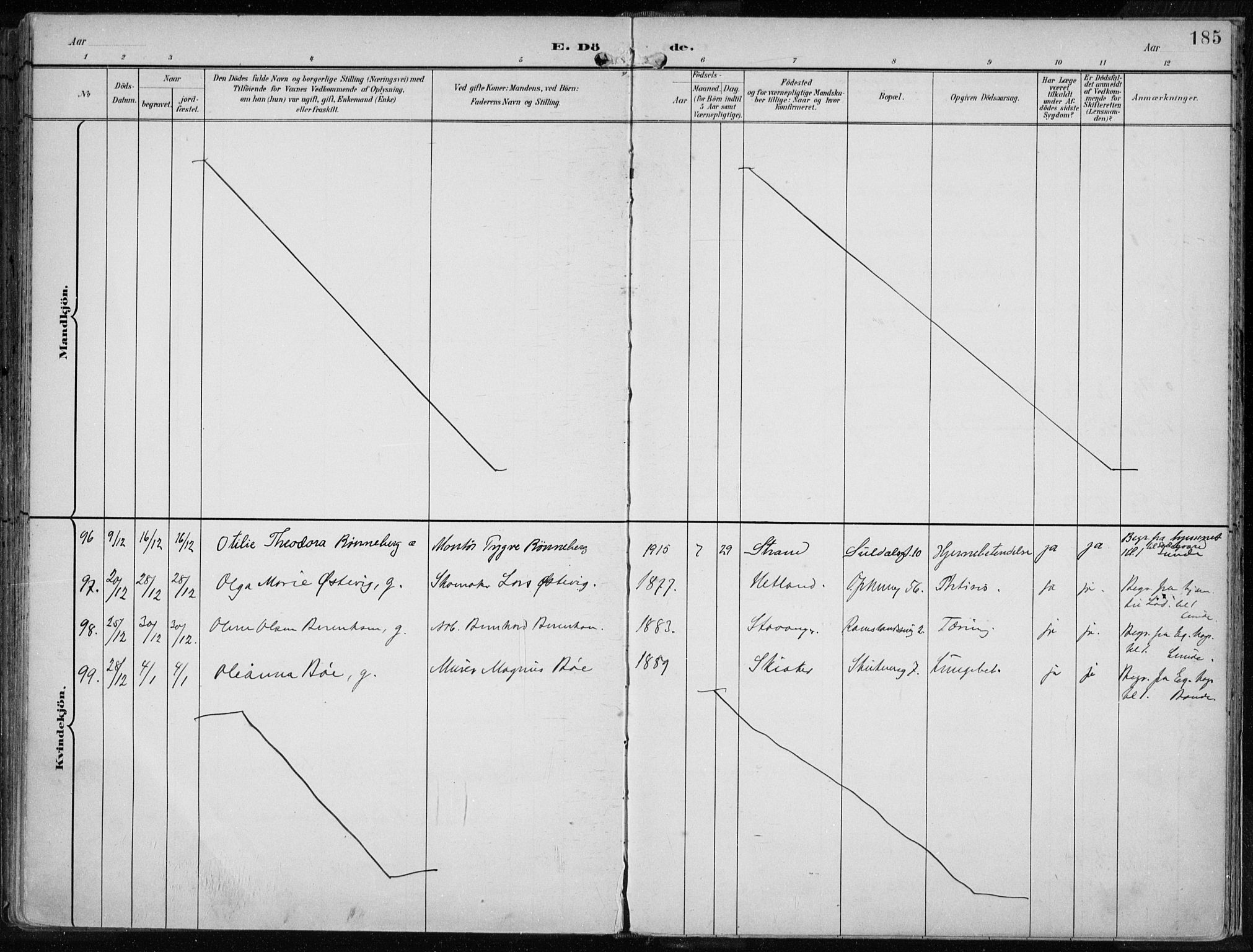 St. Johannes sokneprestkontor, SAST/A-101814/001/30/30BA/L0005: Parish register (official) no. A 5, 1898-1919, p. 185