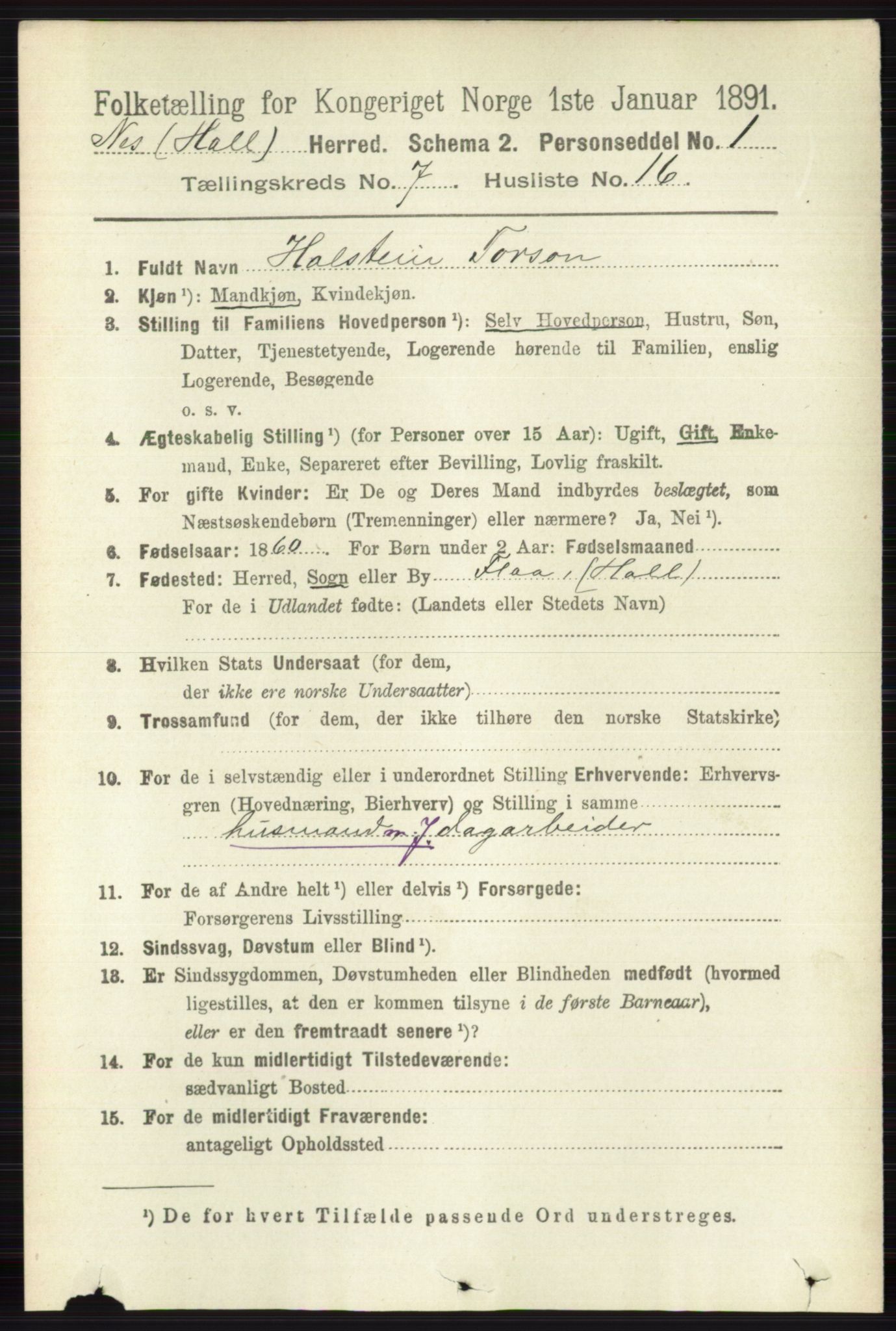 RA, 1891 census for 0616 Nes, 1891, p. 3688