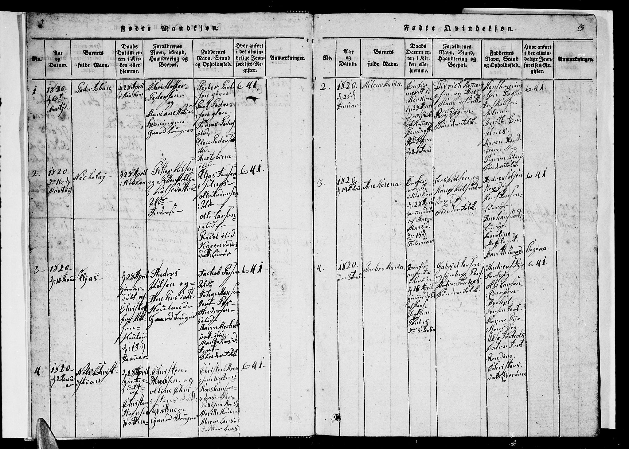 Ministerialprotokoller, klokkerbøker og fødselsregistre - Nordland, SAT/A-1459/839/L0571: Parish register (copy) no. 839C01, 1820-1840, p. 2-3