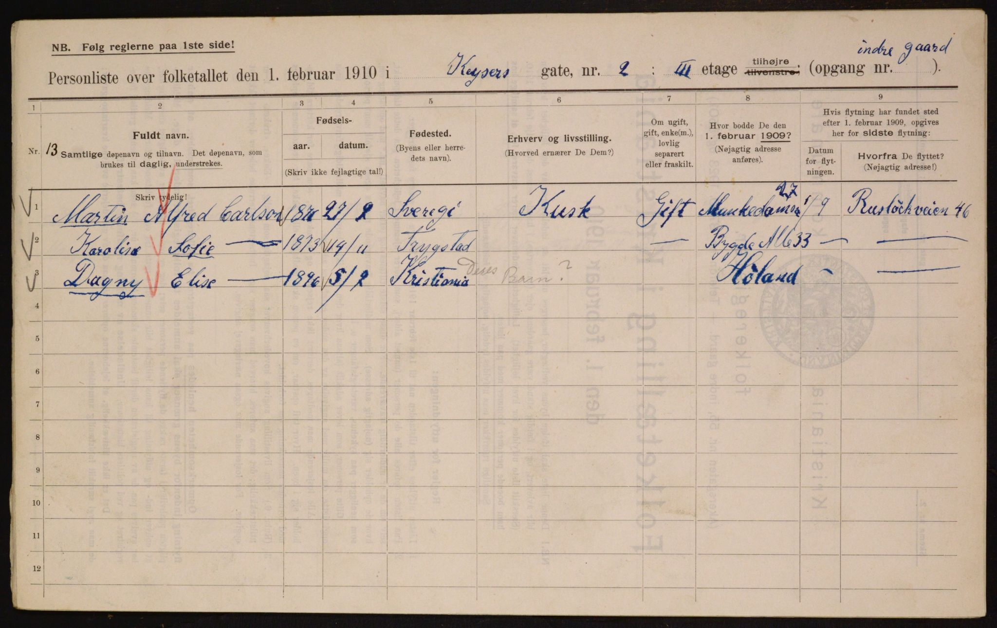 OBA, Municipal Census 1910 for Kristiania, 1910, p. 47707