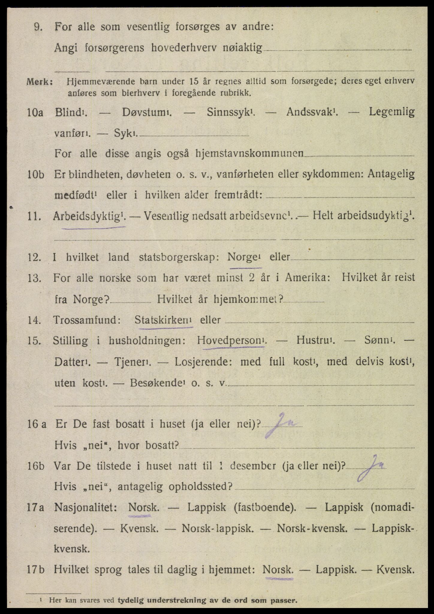 SAT, 1920 census for Velfjord, 1920, p. 3086