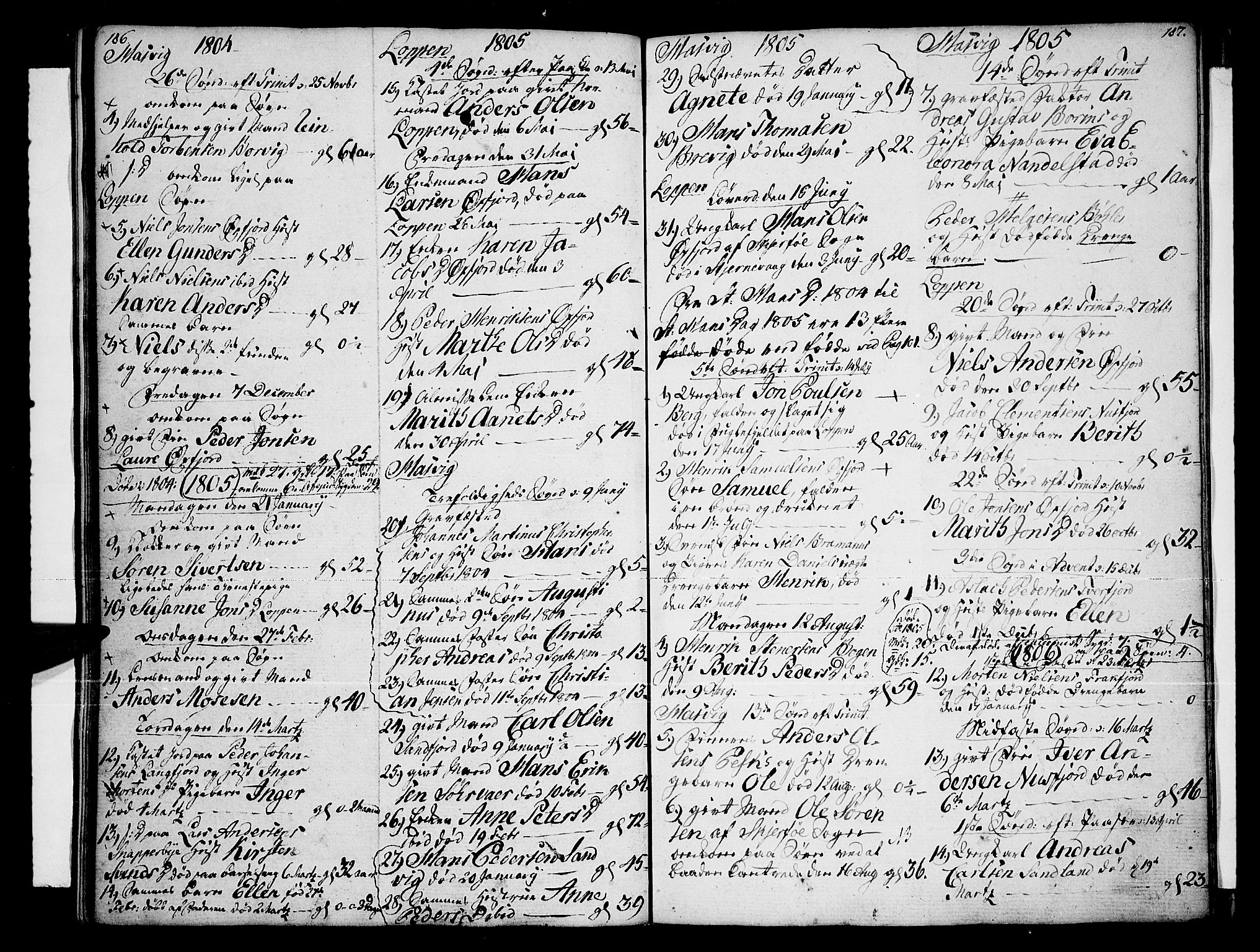 Loppa sokneprestkontor, SATØ/S-1339/H/Ha/L0002kirke: Parish register (official) no. 2, 1785-1821, p. 186-187