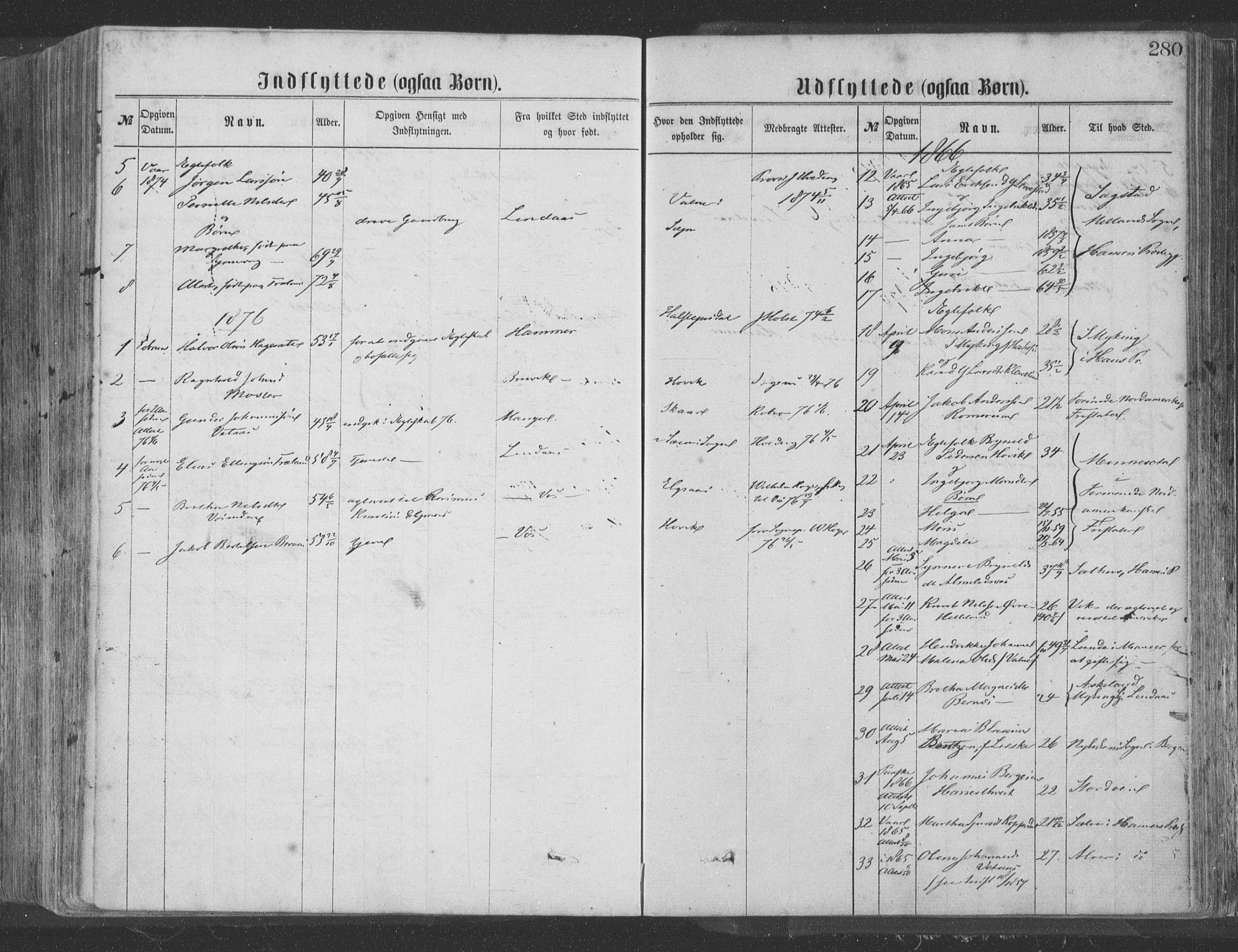 Hosanger sokneprestembete, SAB/A-75801/H/Haa: Parish register (official) no. A 9, 1864-1876, p. 280