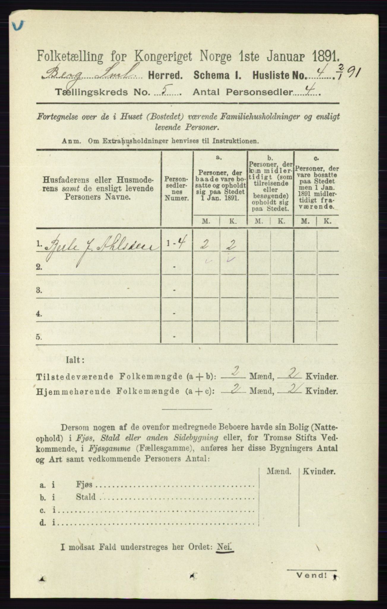 RA, 1891 census for 0116 Berg, 1891, p. 3339