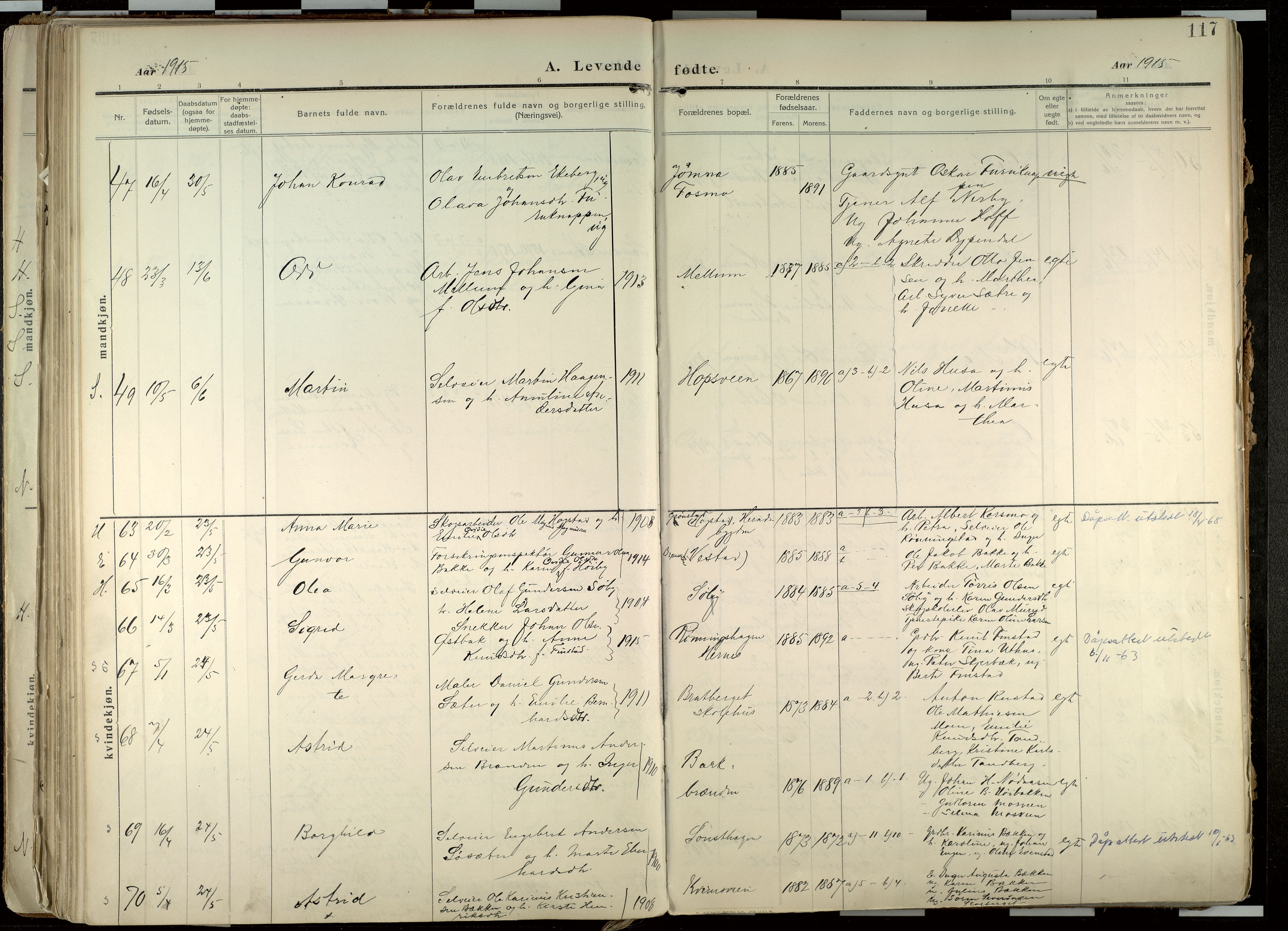 Elverum prestekontor, AV/SAH-PREST-044/H/Ha/Haa/L0020: Parish register (official) no. 20, 1909-1921, p. 117