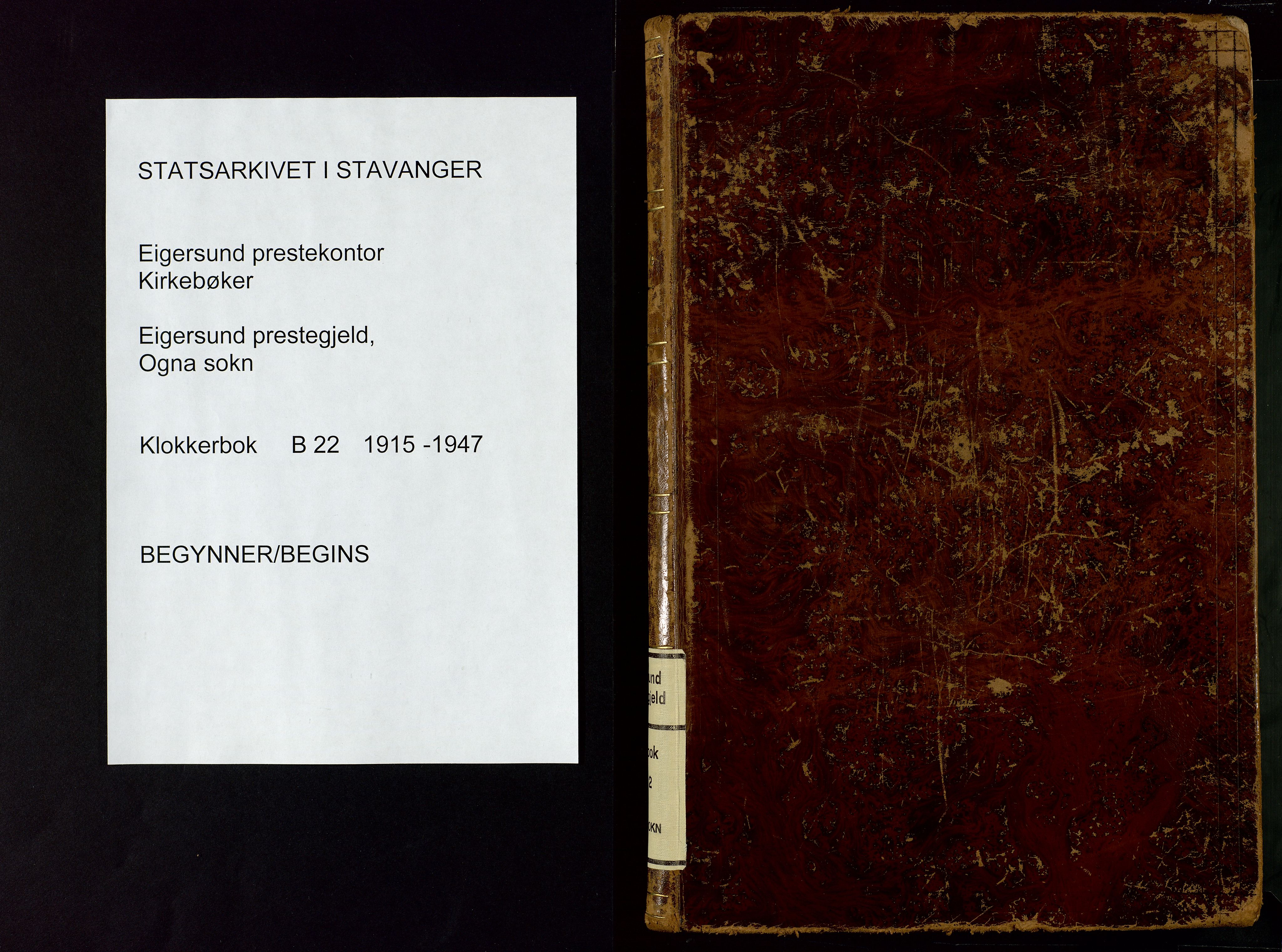 Eigersund sokneprestkontor, AV/SAST-A-101807/S09: Parish register (copy) no. B 22, 1915-1947