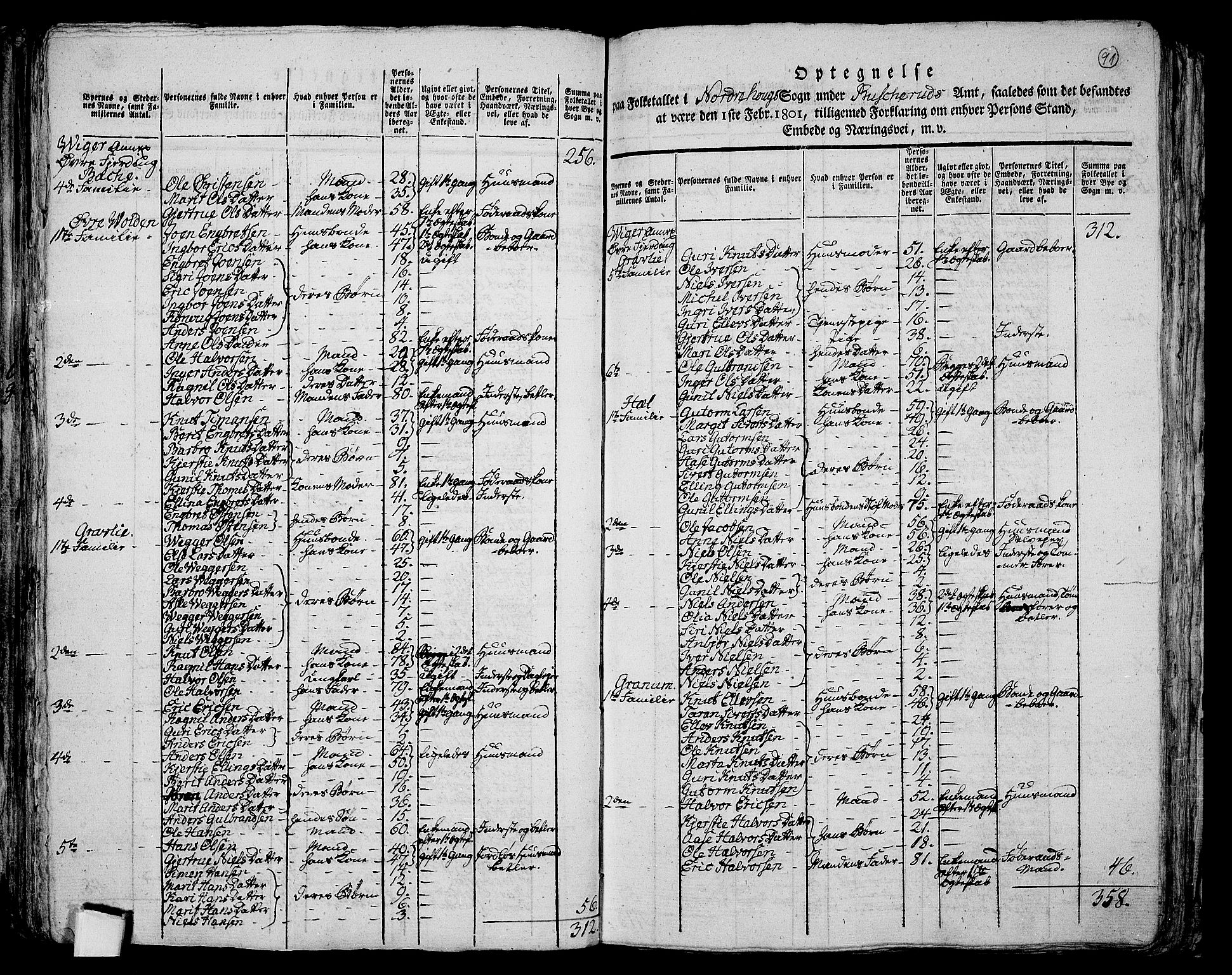 RA, 1801 census for 0613P Norderhov, 1801, p. 90b-91a