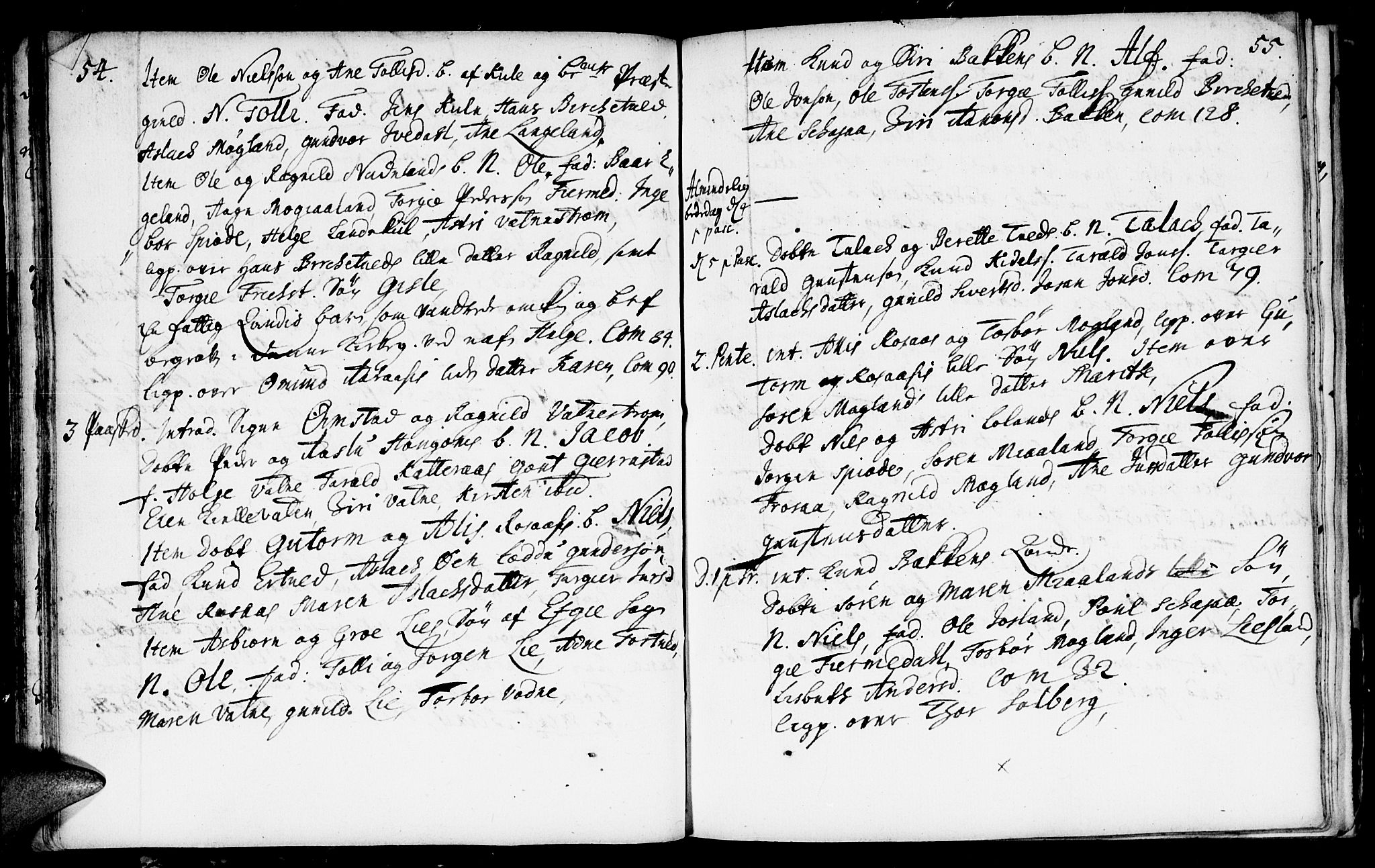 Evje sokneprestkontor, AV/SAK-1111-0008/F/Fa/Fac/L0001: Parish register (official) no. A 1, 1705-1764, p. 54-55