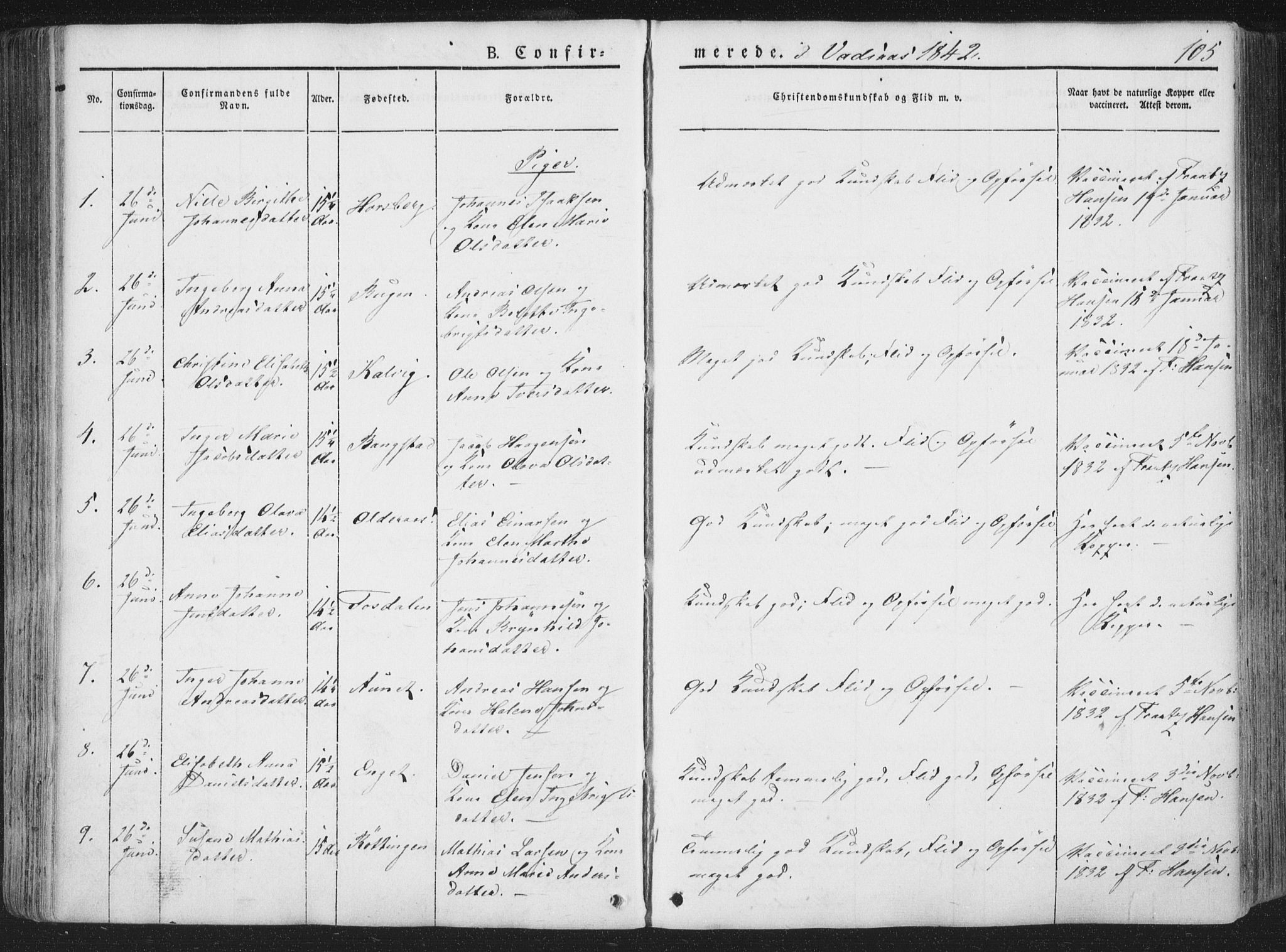 Ministerialprotokoller, klokkerbøker og fødselsregistre - Nordland, AV/SAT-A-1459/810/L0144: Parish register (official) no. 810A07 /1, 1841-1862, p. 105