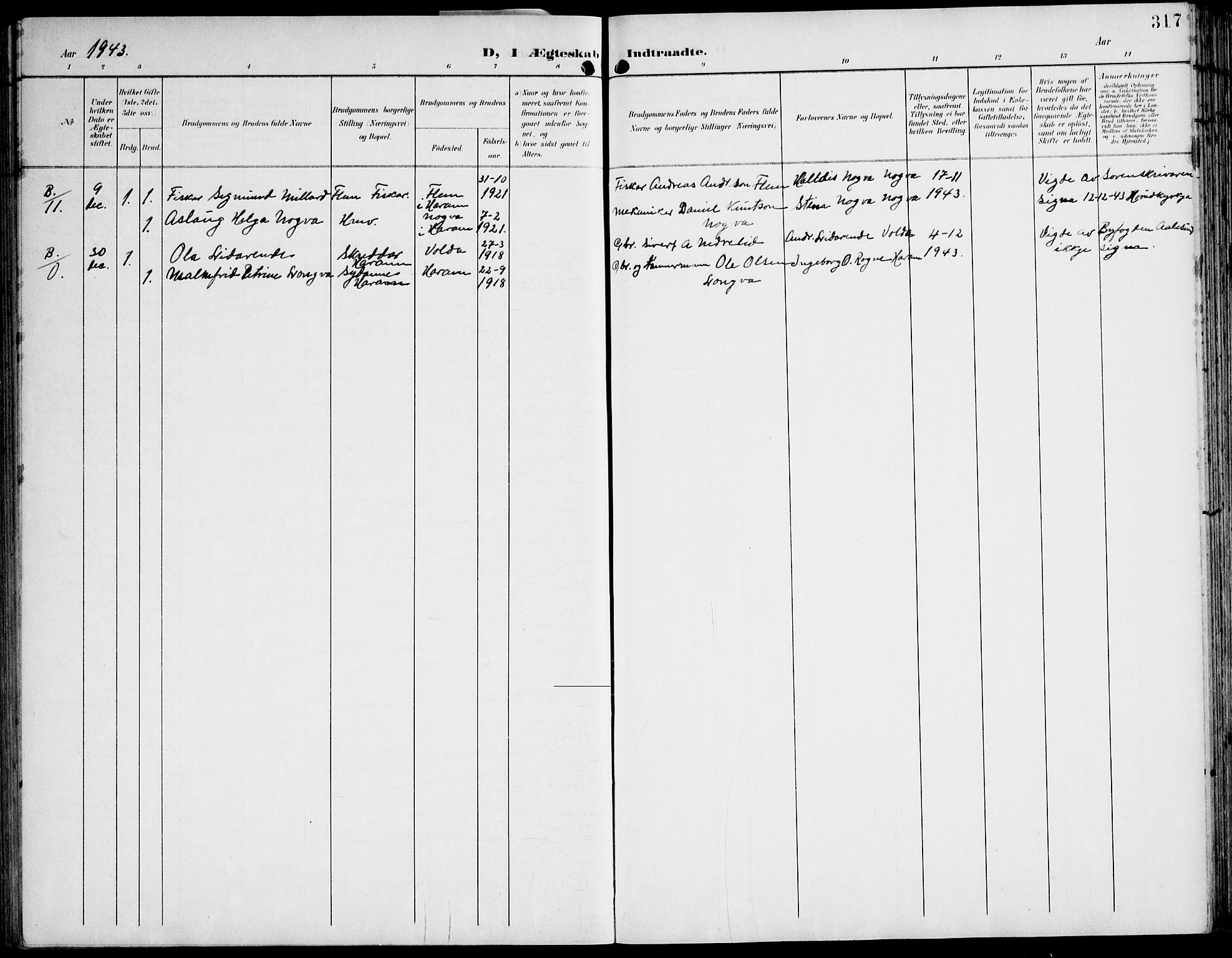 Ministerialprotokoller, klokkerbøker og fødselsregistre - Møre og Romsdal, AV/SAT-A-1454/536/L0511: Parish register (copy) no. 536C06, 1899-1944, p. 317