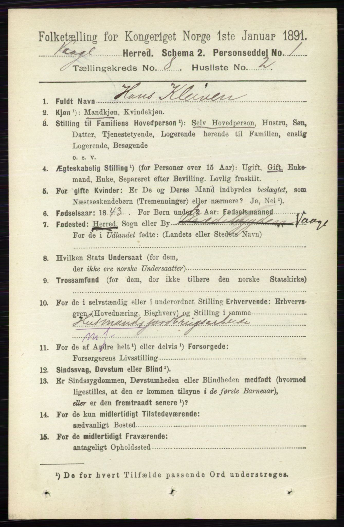 RA, 1891 census for 0515 Vågå, 1891, p. 4886