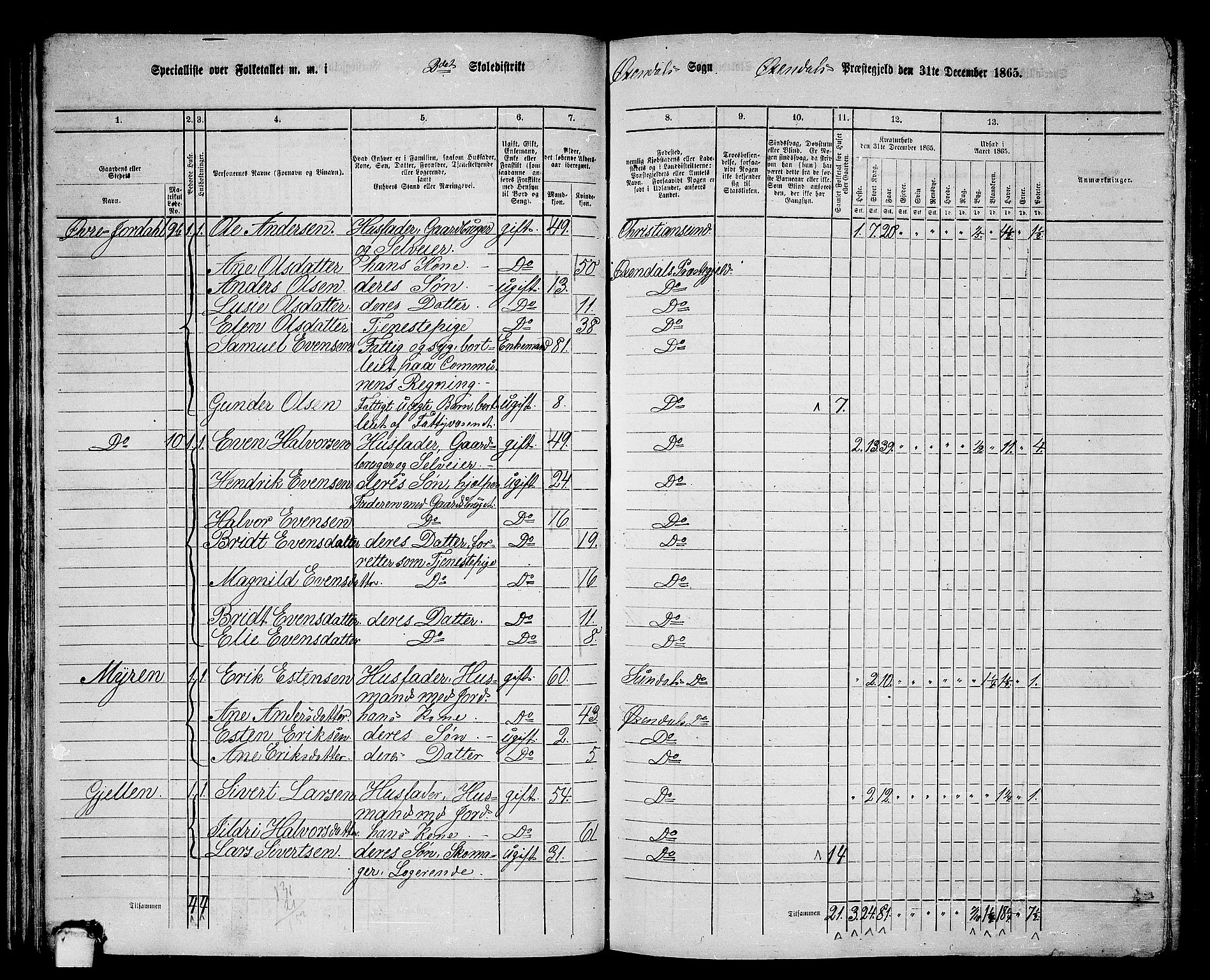 RA, 1865 census for Øksendal, 1865, p. 35