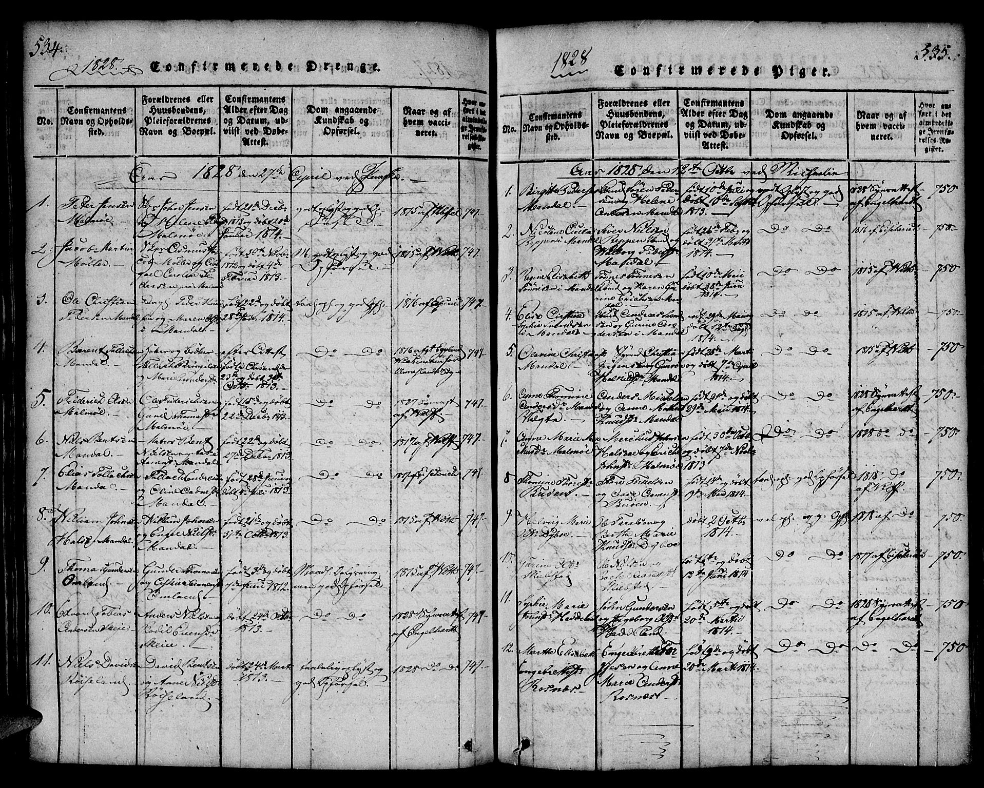 Mandal sokneprestkontor, AV/SAK-1111-0030/F/Fa/Faa/L0010: Parish register (official) no. A 10, 1817-1830, p. 534-535