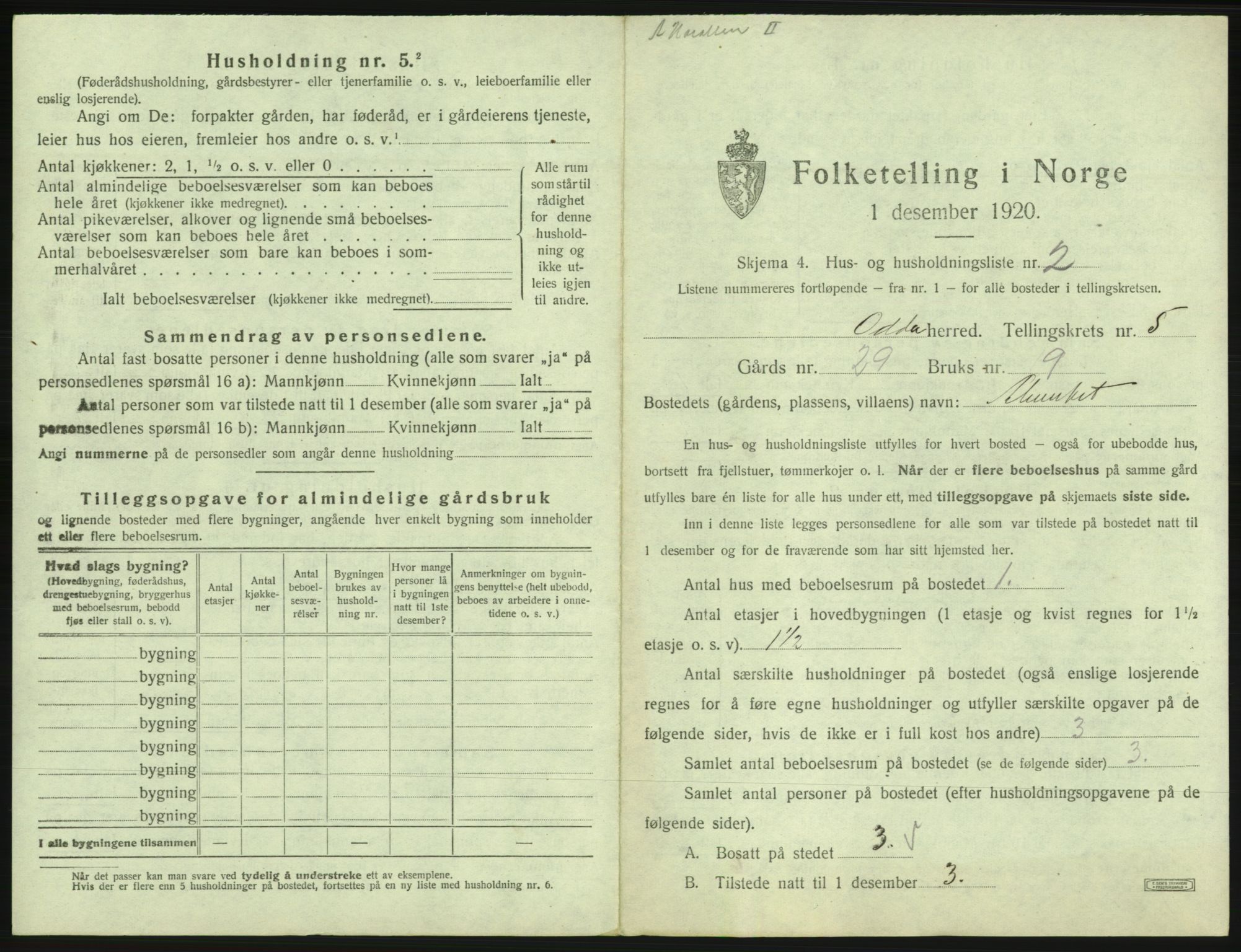 SAB, 1920 census for Odda, 1920, p. 353