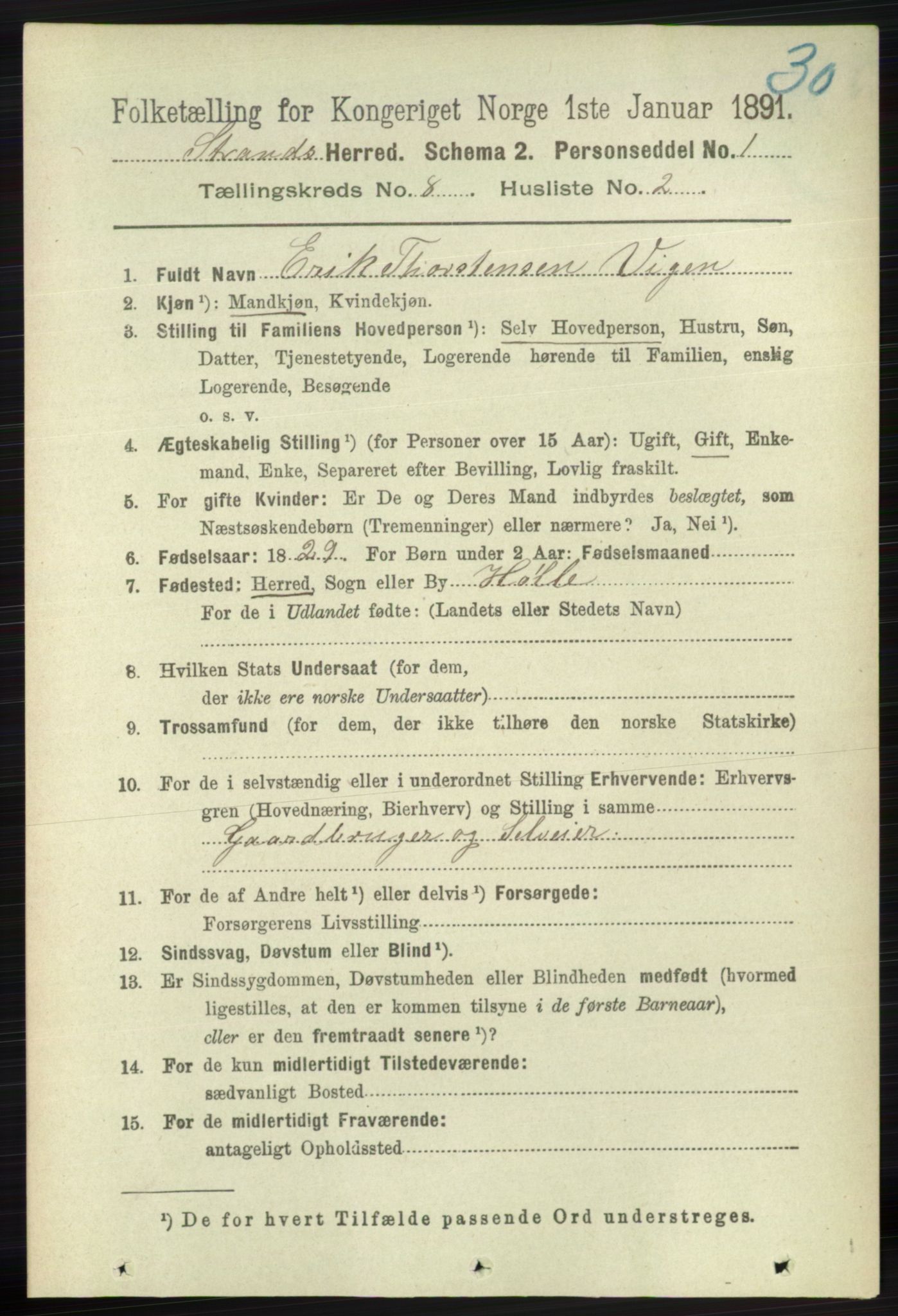 RA, 1891 census for 1130 Strand, 1891, p. 2508