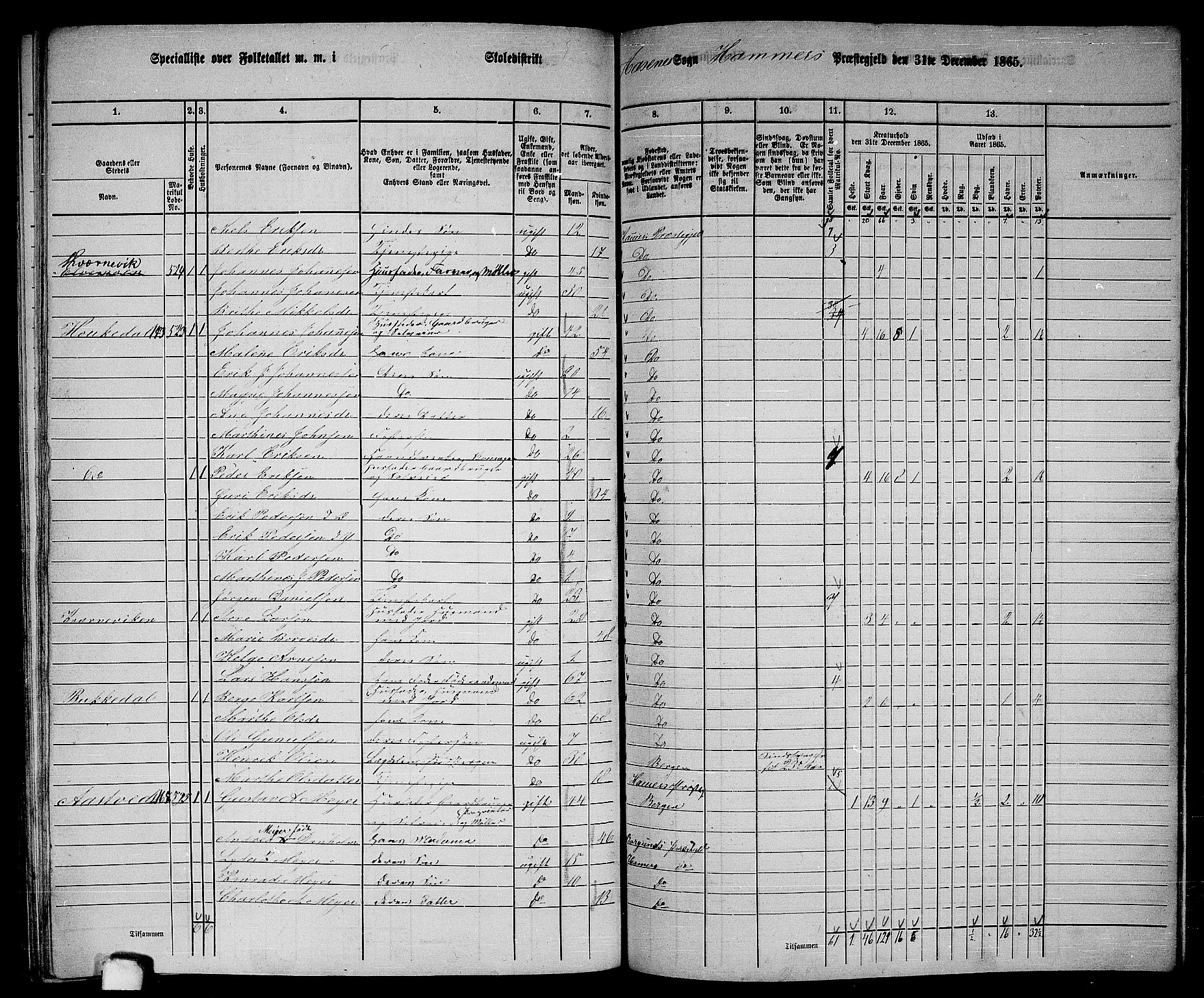 RA, 1865 census for Hamre, 1865, p. 202