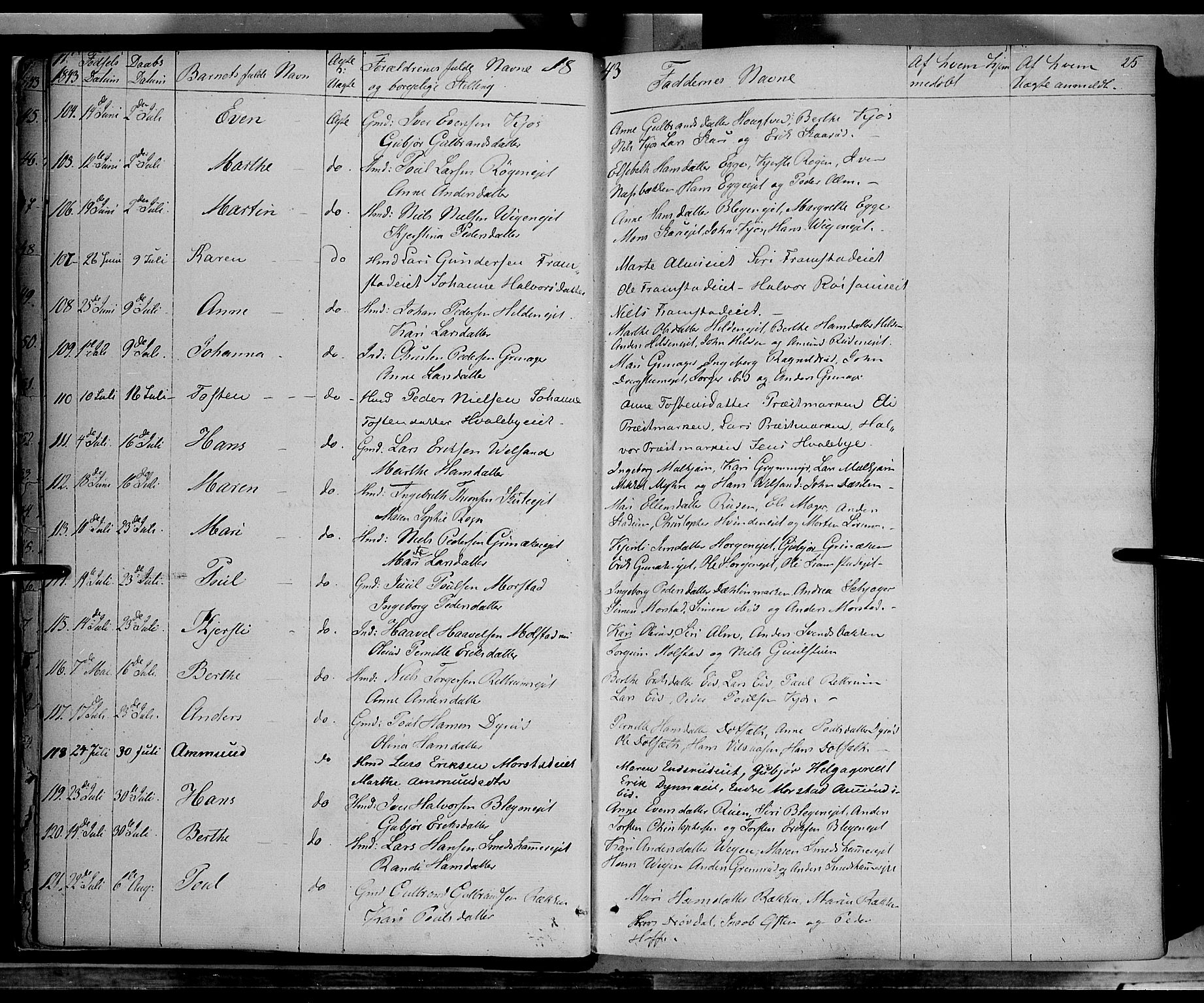 Gran prestekontor, AV/SAH-PREST-112/H/Ha/Haa/L0011: Parish register (official) no. 11, 1842-1856, p. 24-25