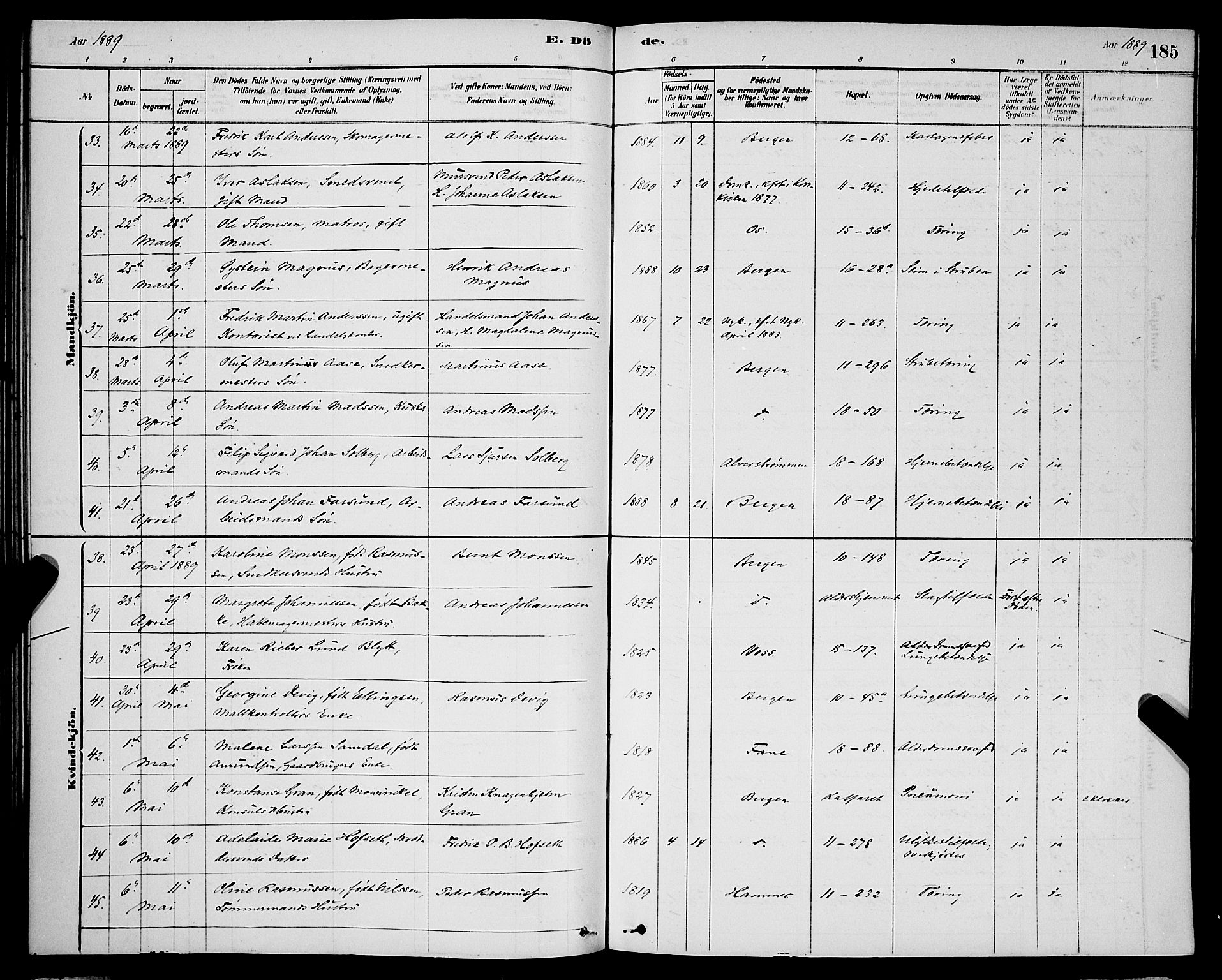 Domkirken sokneprestembete, AV/SAB-A-74801/H/Hab/L0041: Parish register (copy) no. E 5, 1878-1900, p. 185