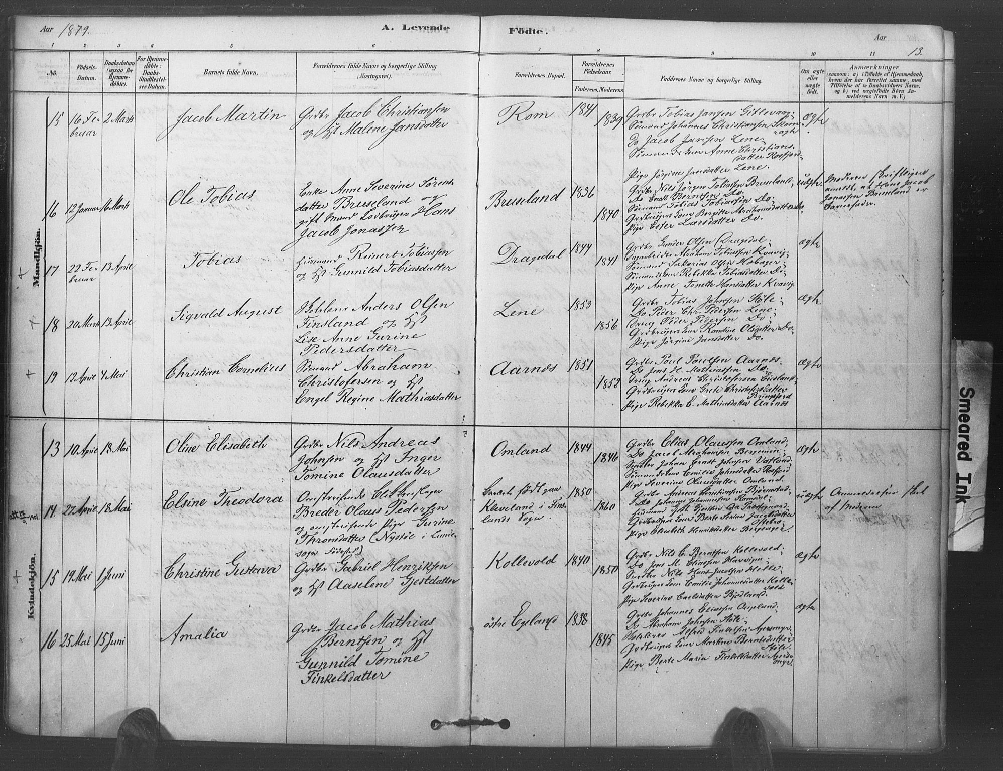 Lyngdal sokneprestkontor, AV/SAK-1111-0029/F/Fa/Fac/L0011: Parish register (official) no. A 11, 1878-1893, p. 13